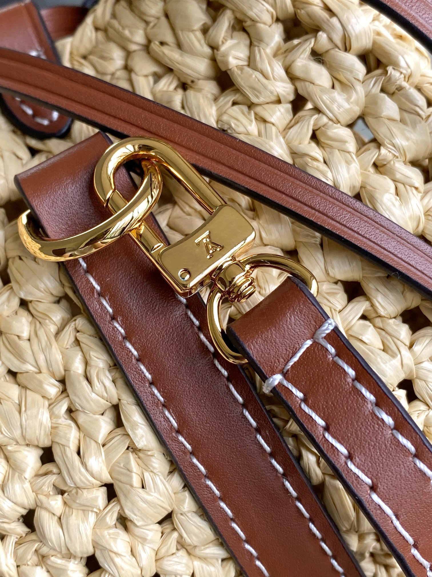 Noe Purse Bucket Shoulder Bag in Raffia with Leather Trim - Image 6