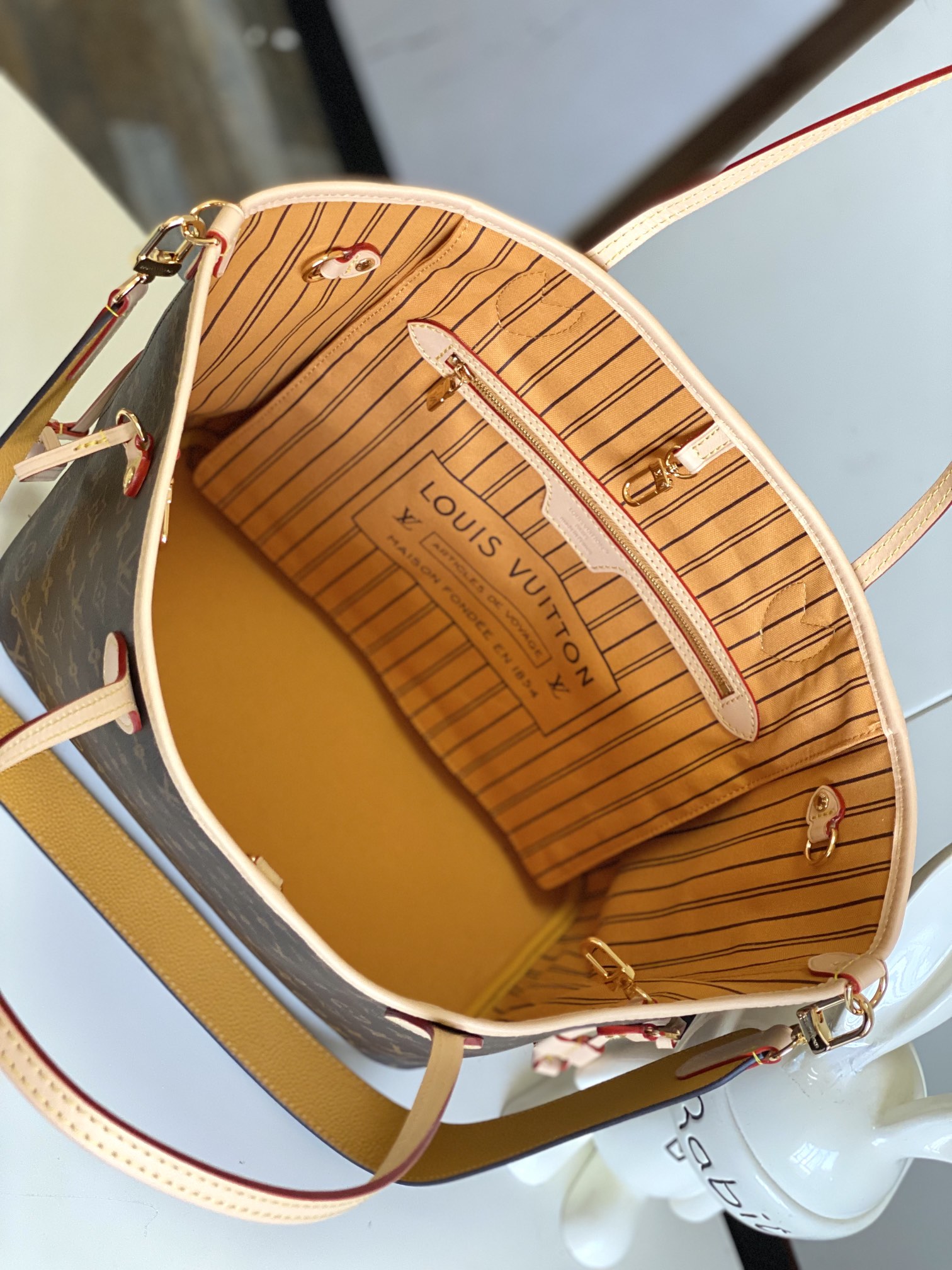 Louis Vuitton Neverfull MM Damier Azur Canvas Tote Bag - Image 6