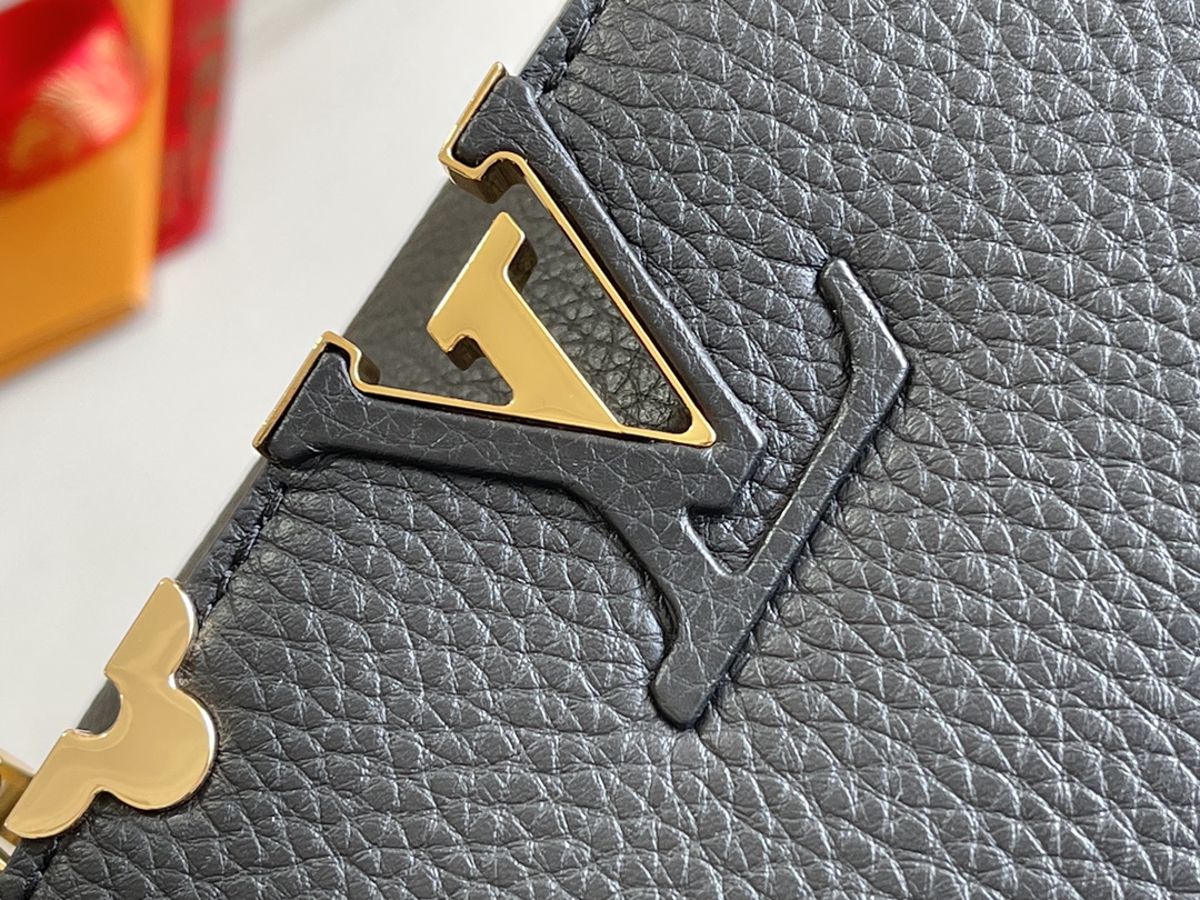 Louis Vuitton Capucines BB Handbag, White Calfskin, Gold-Tone Floral Crown Detail - Image 6