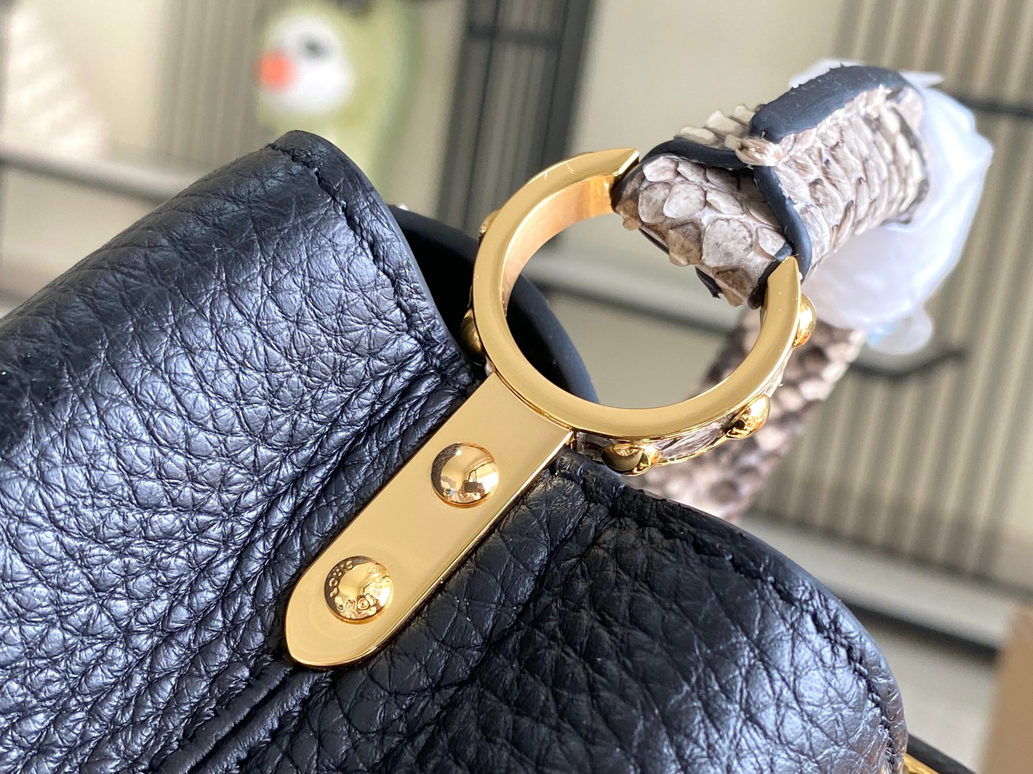 Louis Vuitton Capucines Mini Crossbody Bag M95509 in Black Taurillon Leather with Python Detail - Image 6