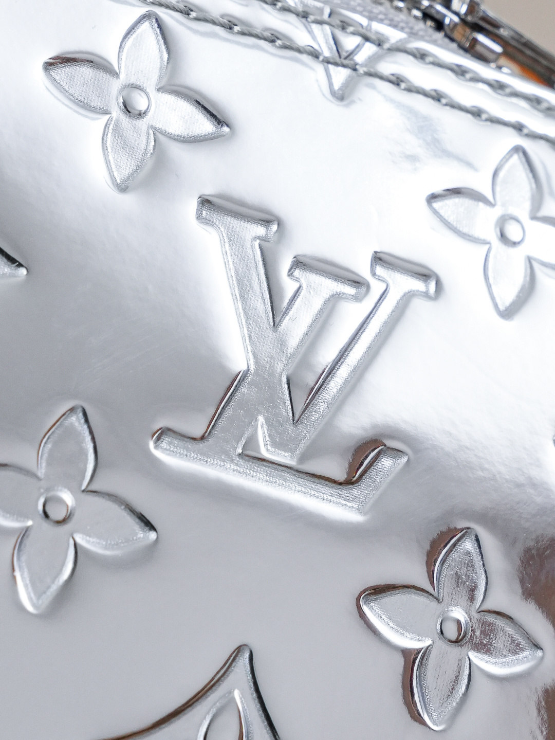 Louis Vuitton Alma BB Handbag in Silver Monogram Miroir Canvas - Image 6