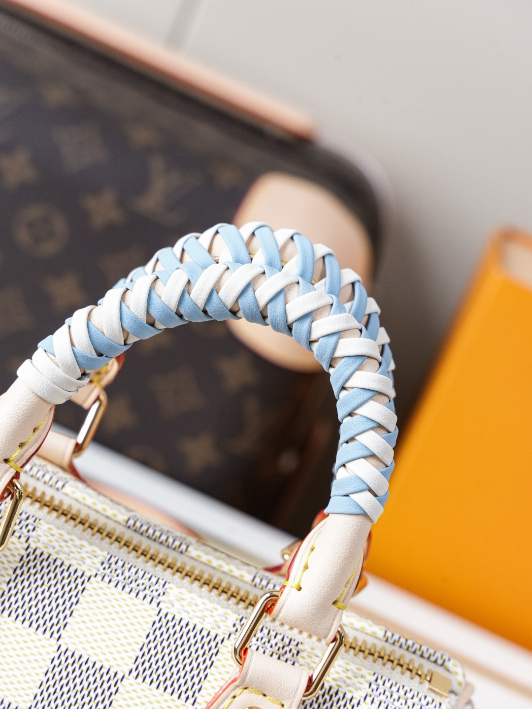 Louis Vuitton Nano Speedy Handbag in Damier Azur Canvas - Image 6