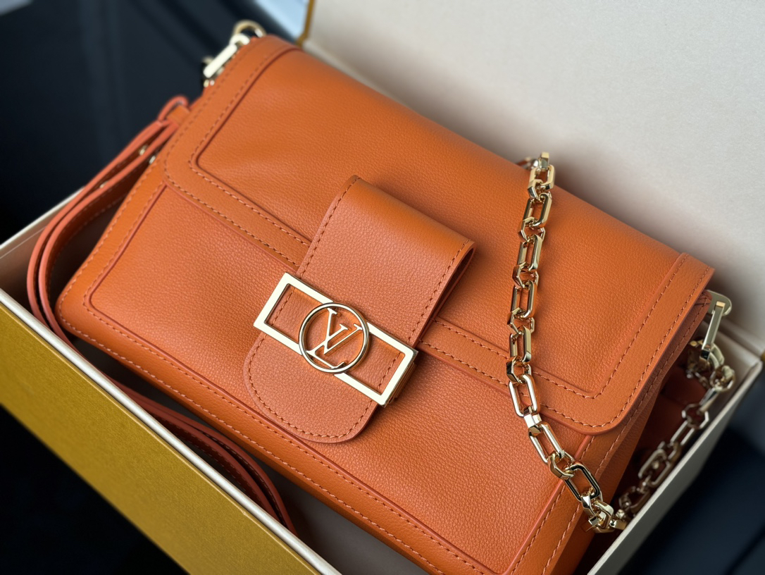 Louis Vuitton Dauphine Soft MM Orange Crossbody Bag - Image 6