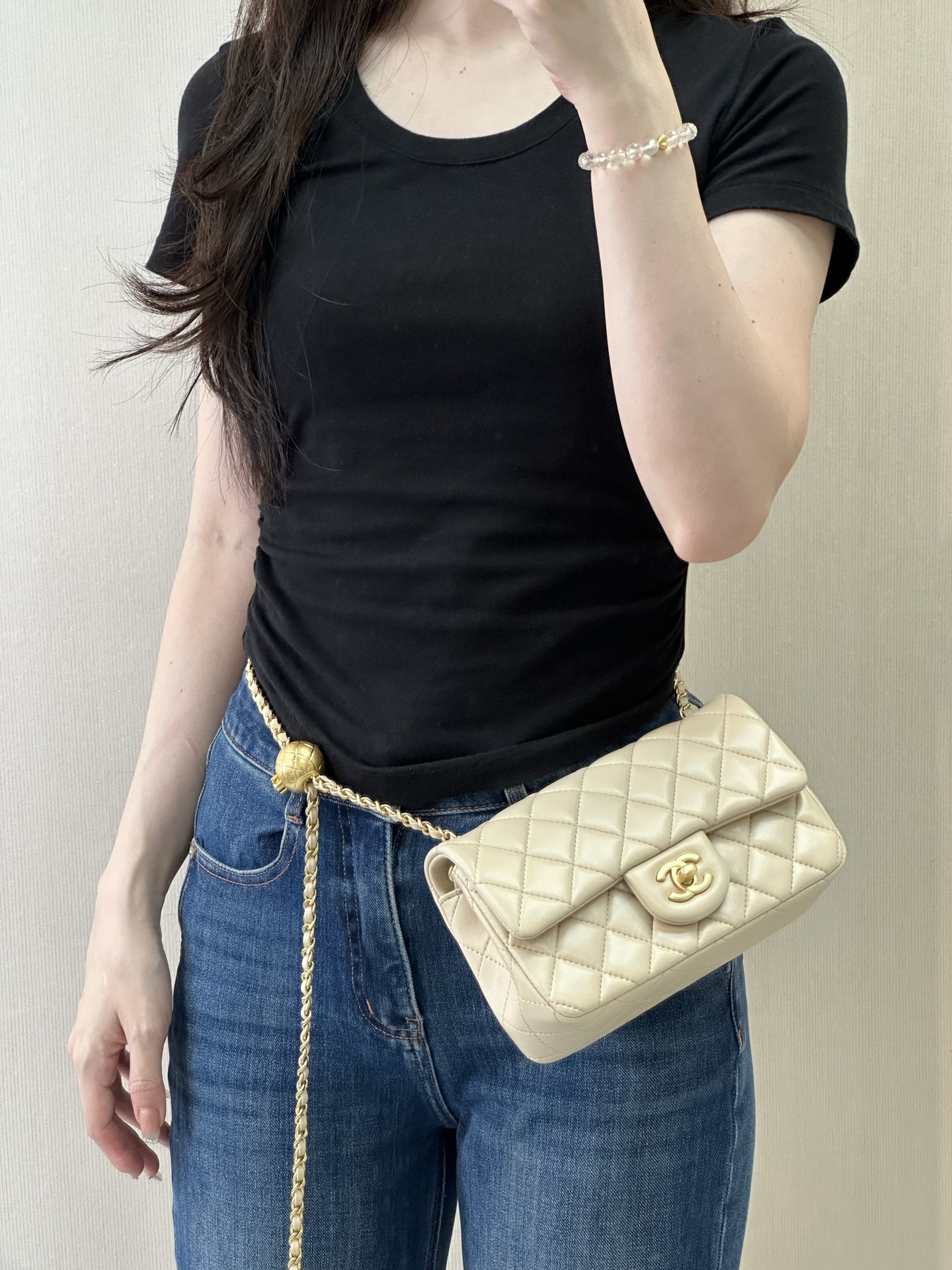 Chanel Quilted Lambskin Chain Shoulder Bag with Gold Ball - Image 6