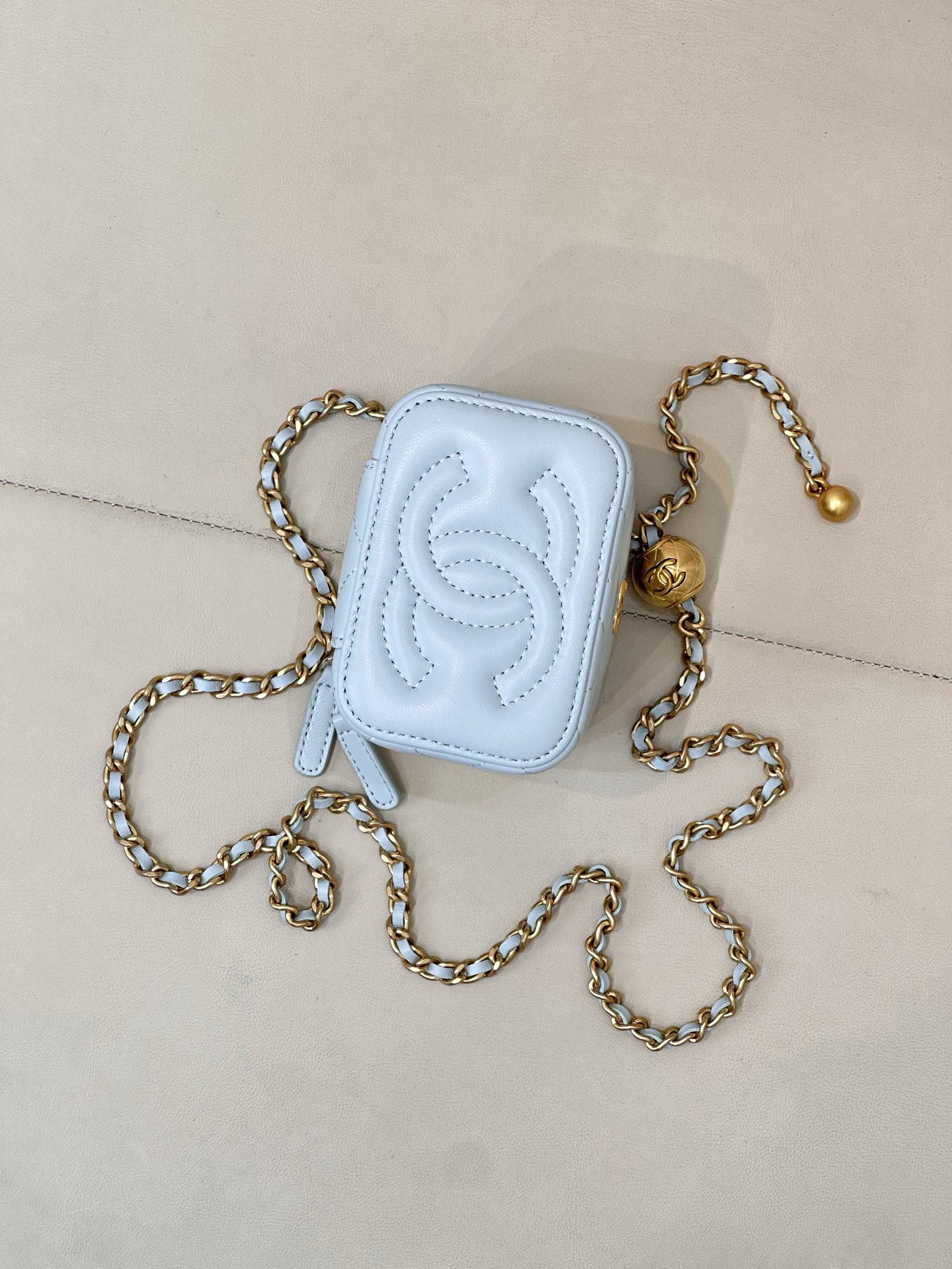 Chanel Mini Ball Chain Lambskin Crossbody Bag - Image 6