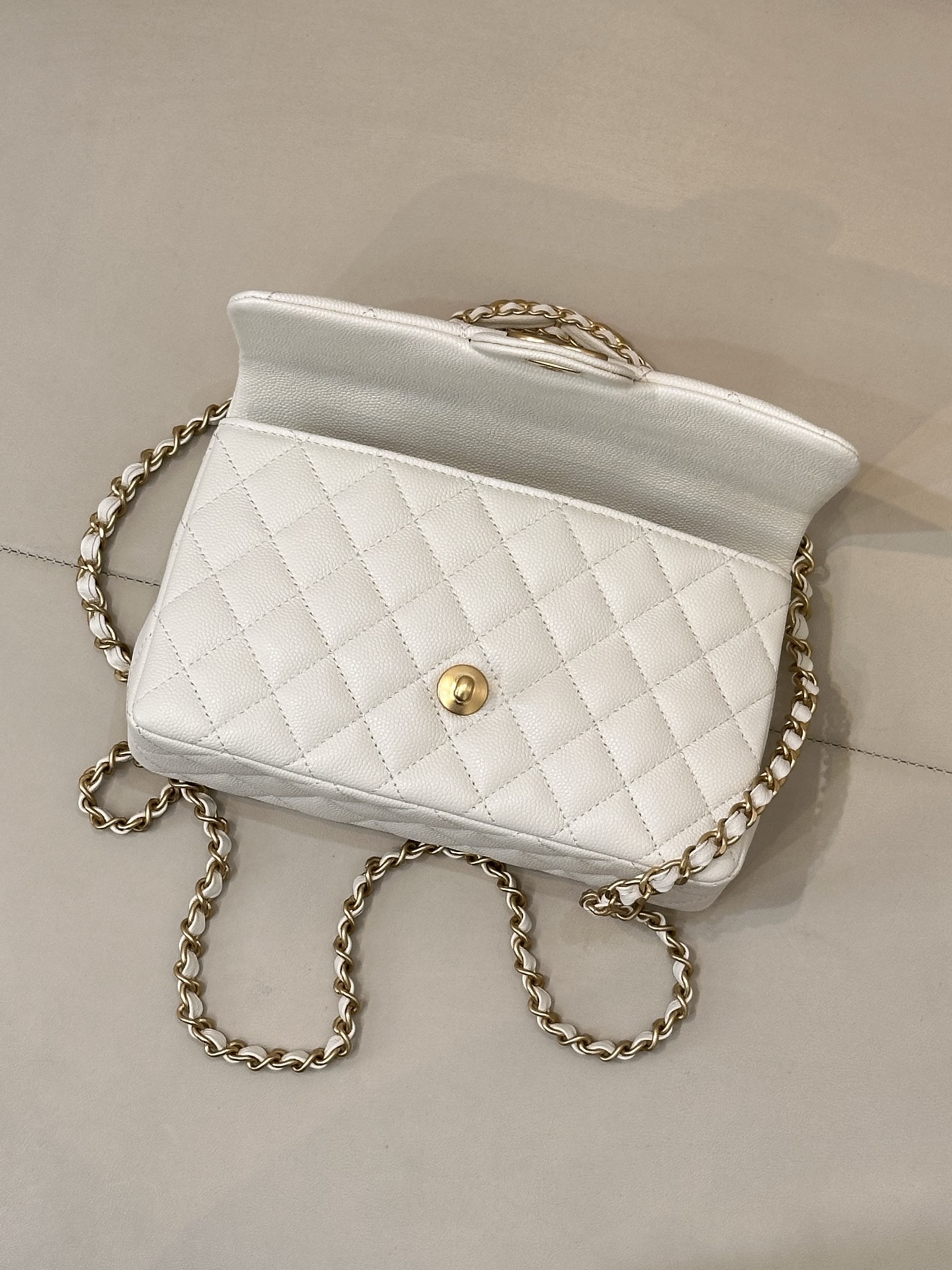Chanel Mini Classic Flap Bag in White Litchi-Textured Leather - Image 6