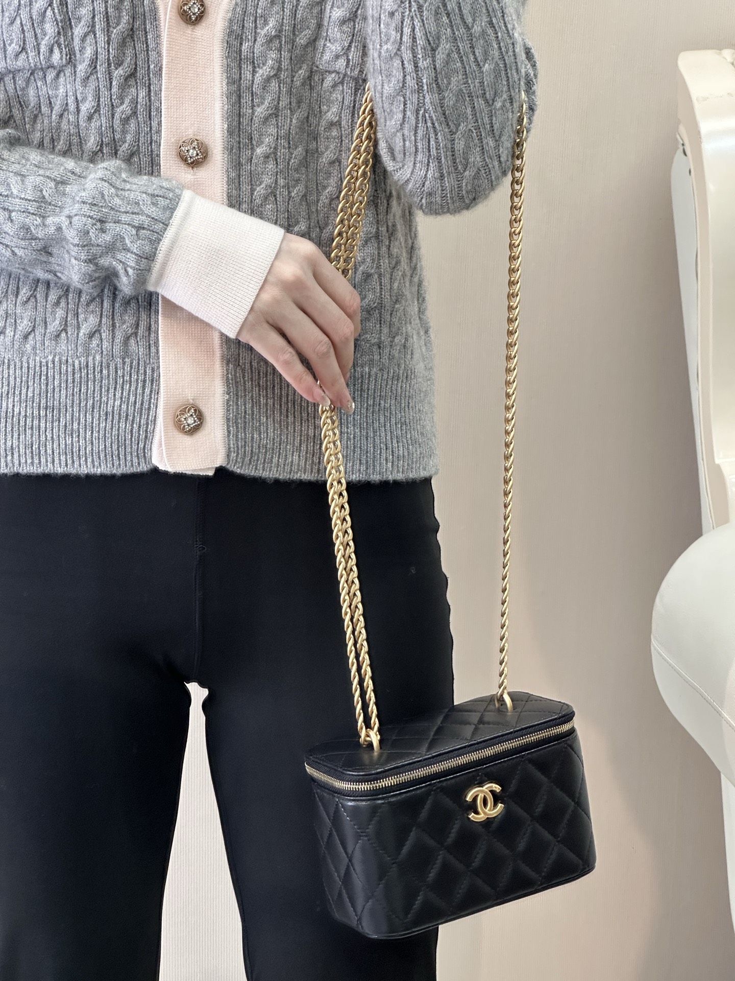 Mini Black Leather Chain Crossbody Bag - Image 6