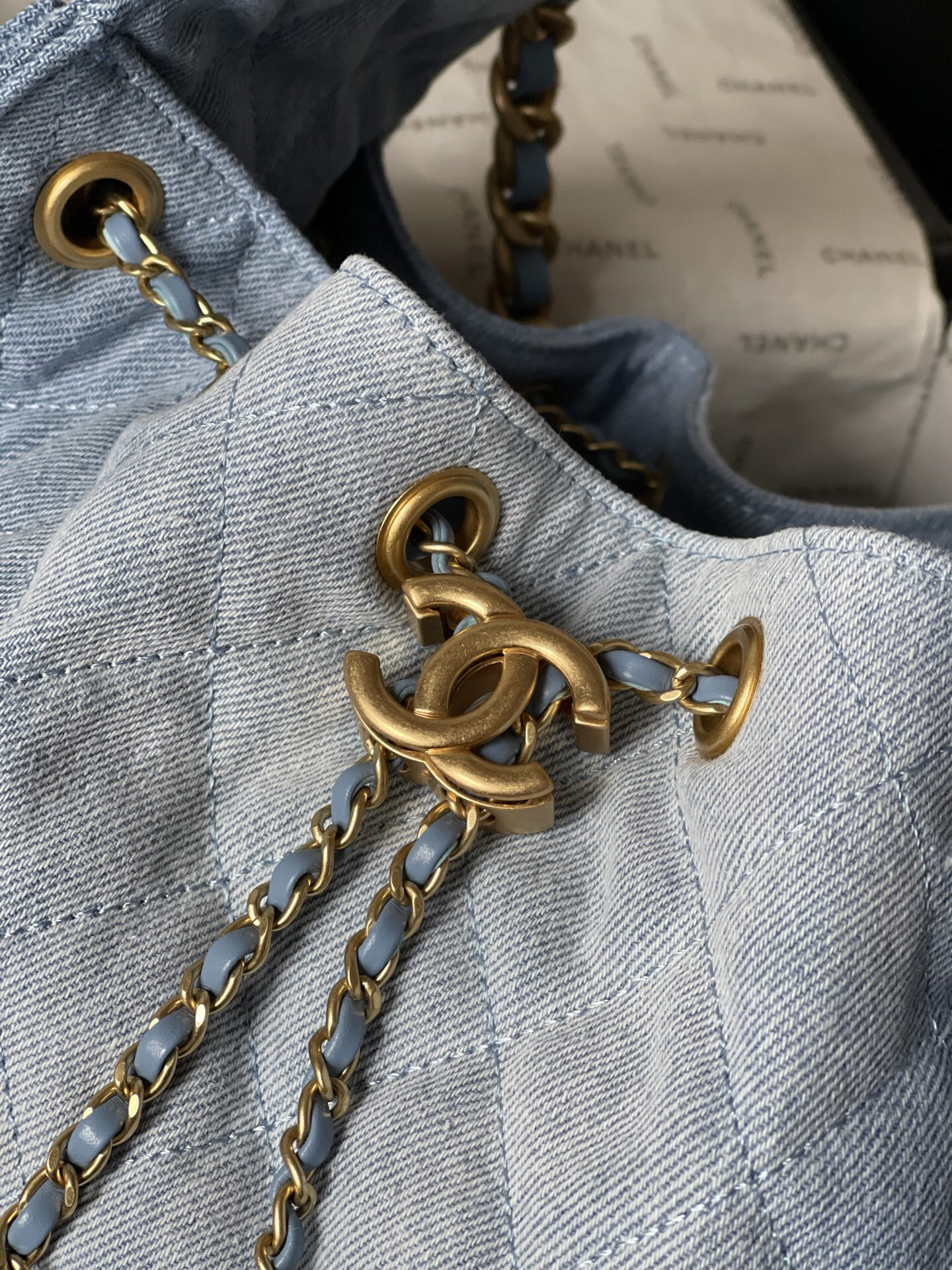 Chanel Small Denim Hobo Drawstring Bucket Bag - Image 6