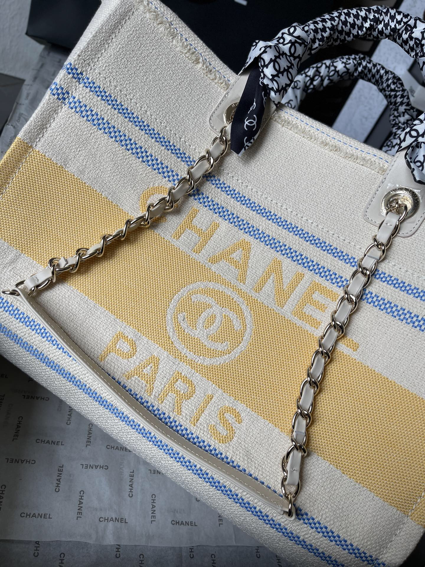 Chanel Travel Shopping Tote Bag in Apricot Yellow - Image 6