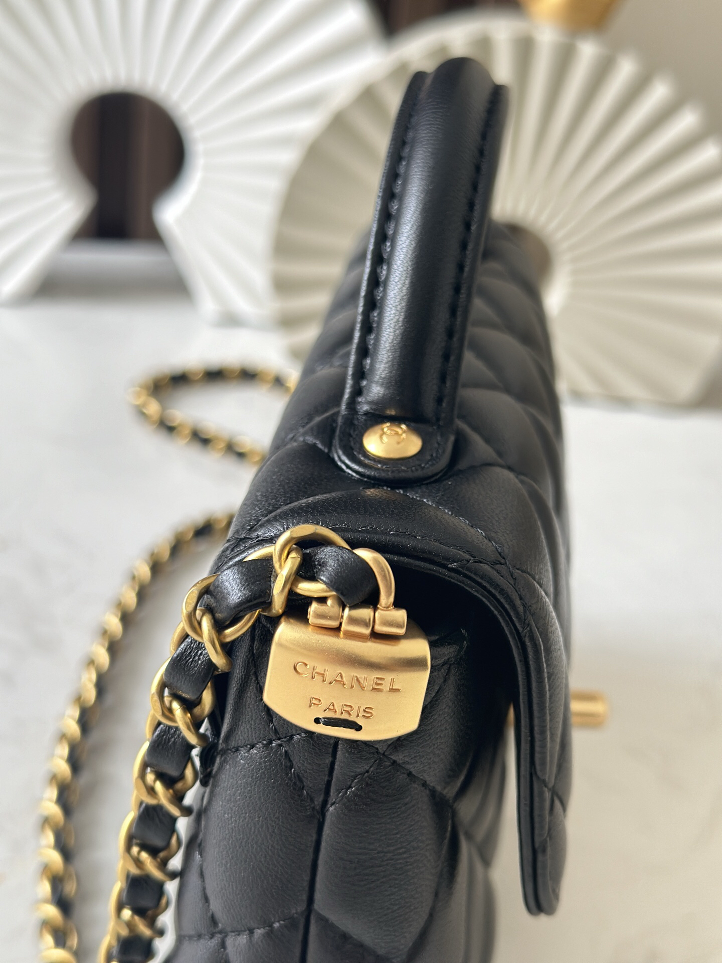 Kelly-Style Black Handbag with Gold-Tone Hardware - Image 6