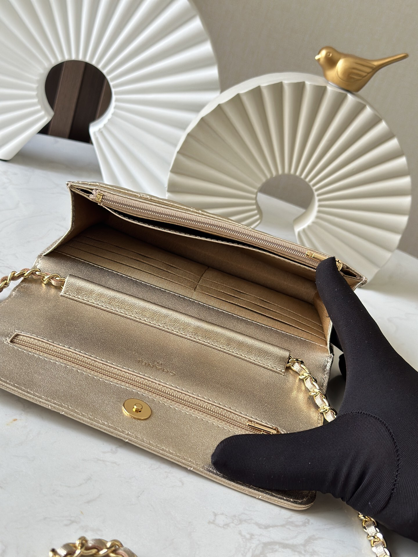 Wallet on Chain in Gold Lambskin - Image 6