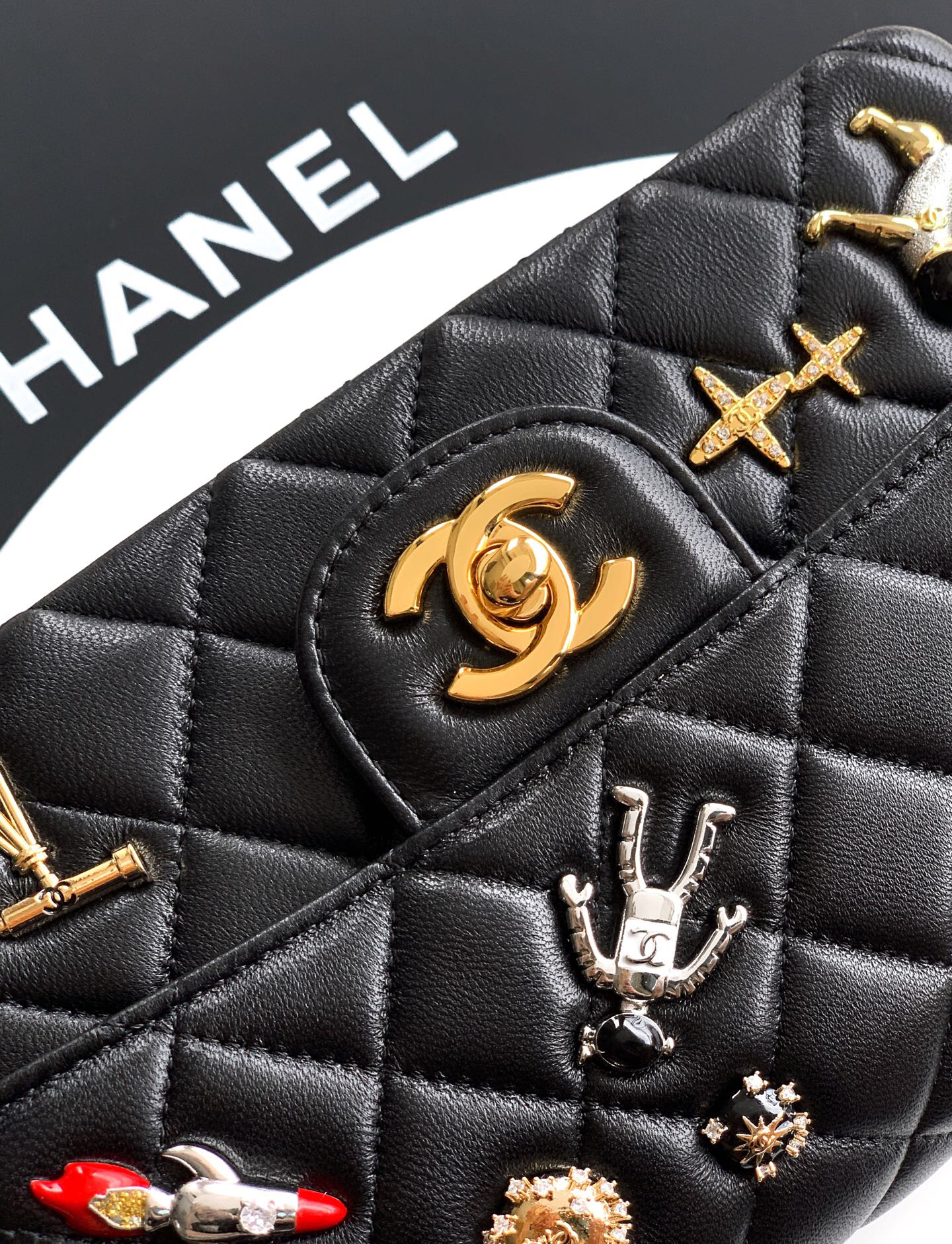Mini Lambskin Chain Shoulder Bag with Decorative Charms - Image 6