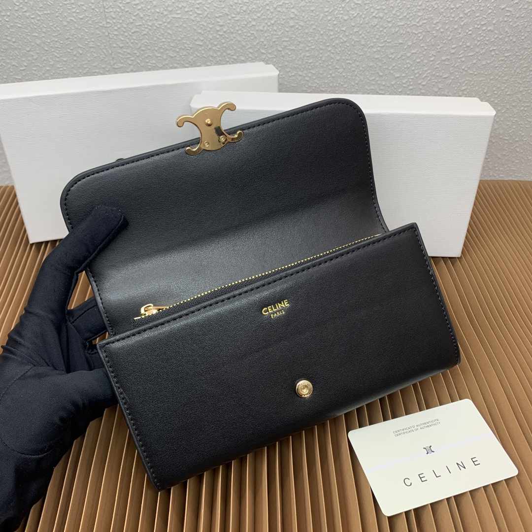 Celine Triomphe Large Glossy Calfskin Wallet - Image 6