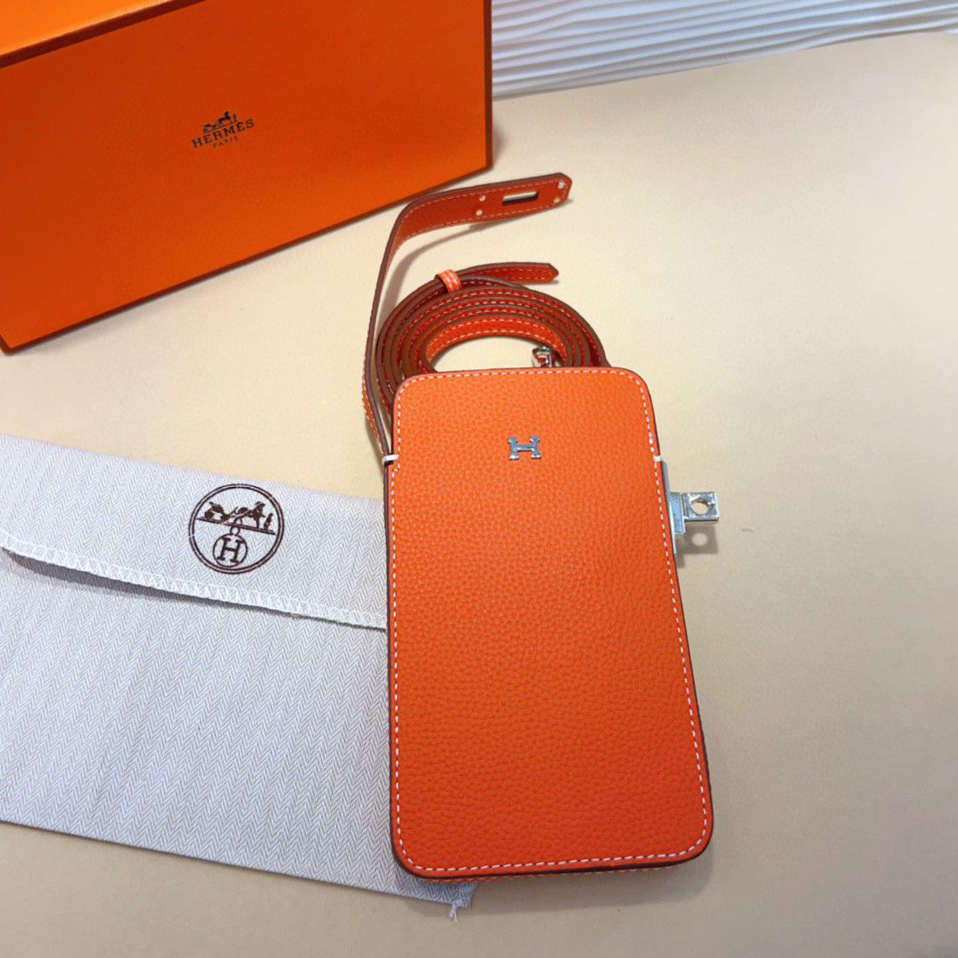 Hermes Hac a Box-Inspired Tadelakt Calfskin Phone Case with Shoulder Strap - Image 6