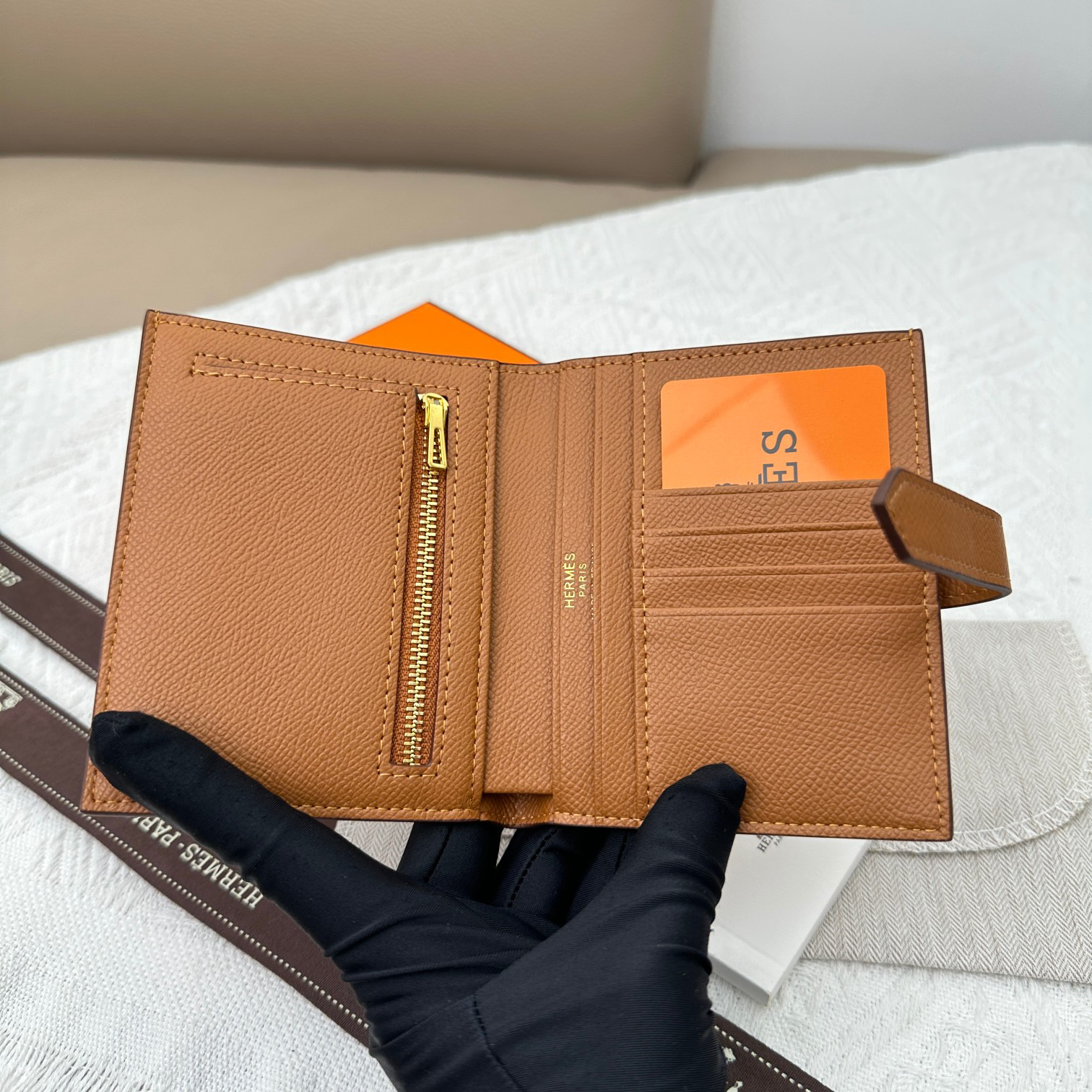 Hermès Palm-Grain Leather Wallet with Gold-Tone Clasp - Image 6