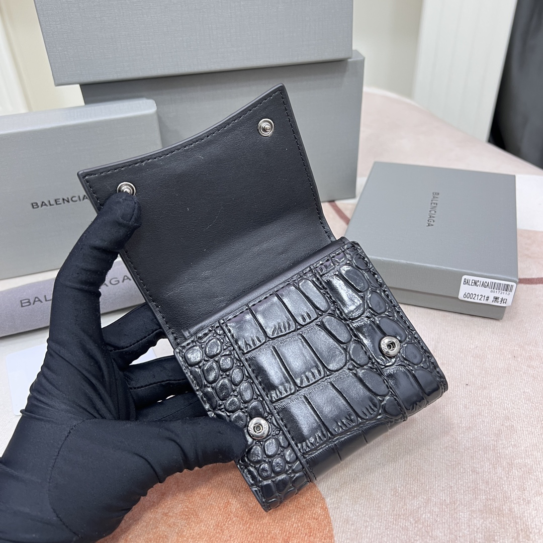 Balenciaga Embossed Leather Mini Wallet, Black - Image 6