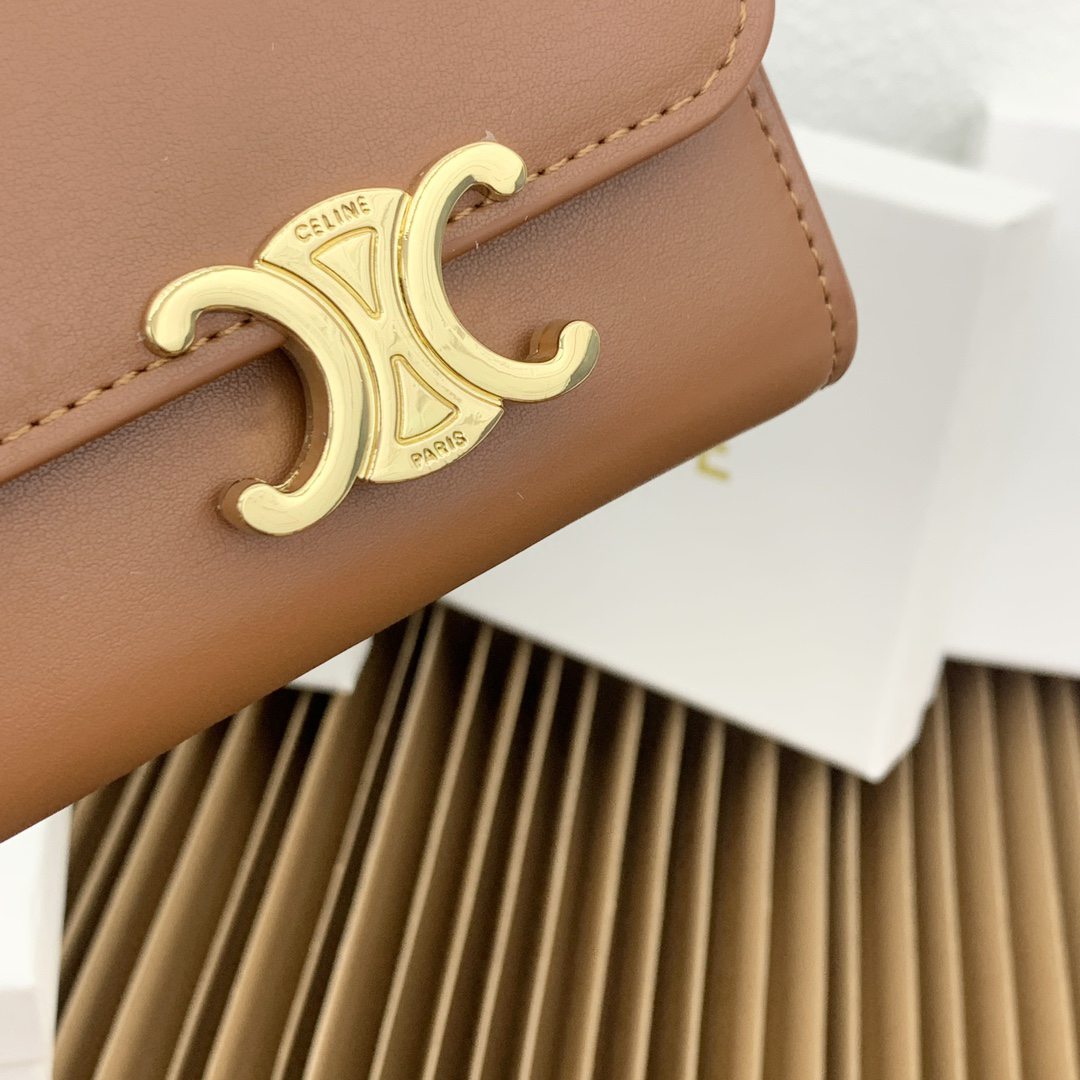 Celine Triomphe Brown Calfskin Compact Wallet - Image 6