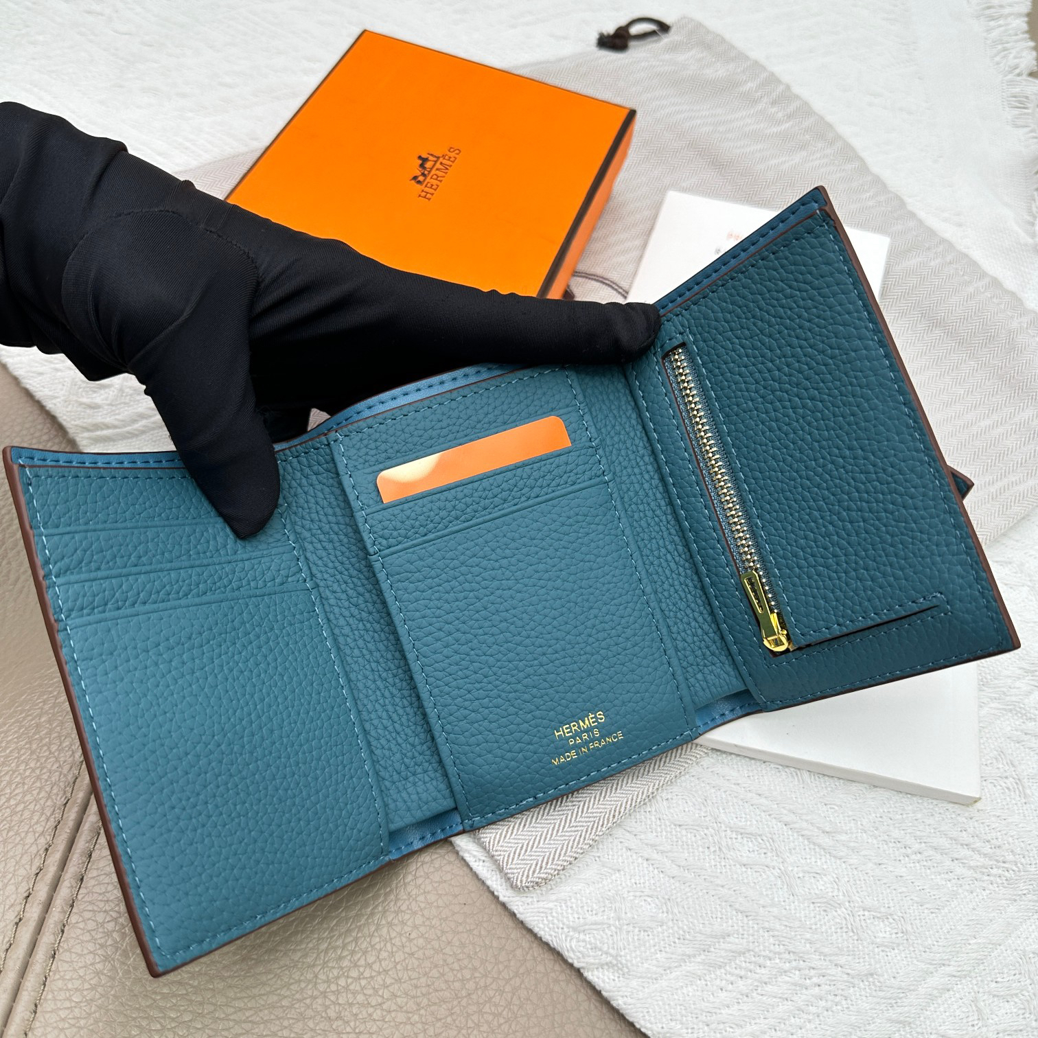 Hermes Togo Leather Trifold Wallet - Image 6