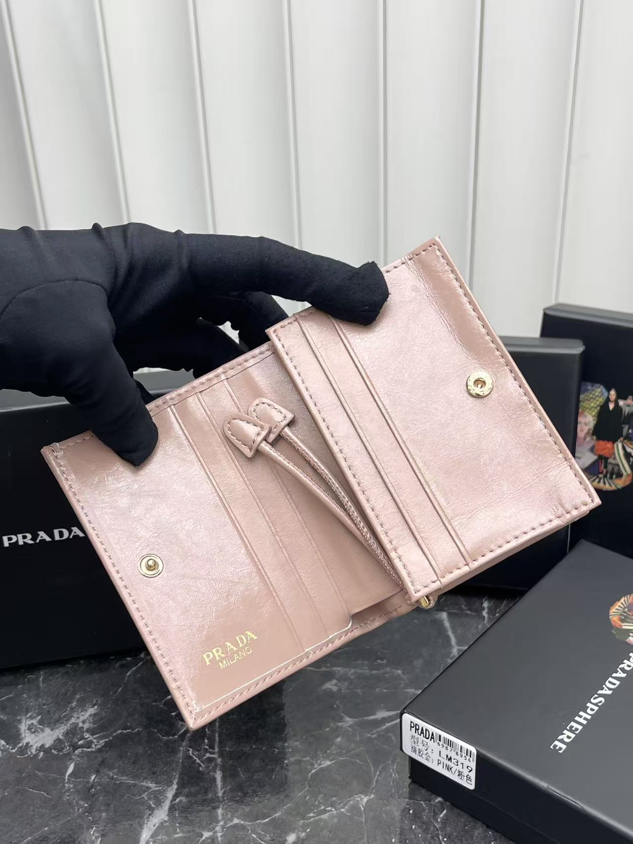 Prada Leather Wallet with Metal Triangular Logo - Image 6