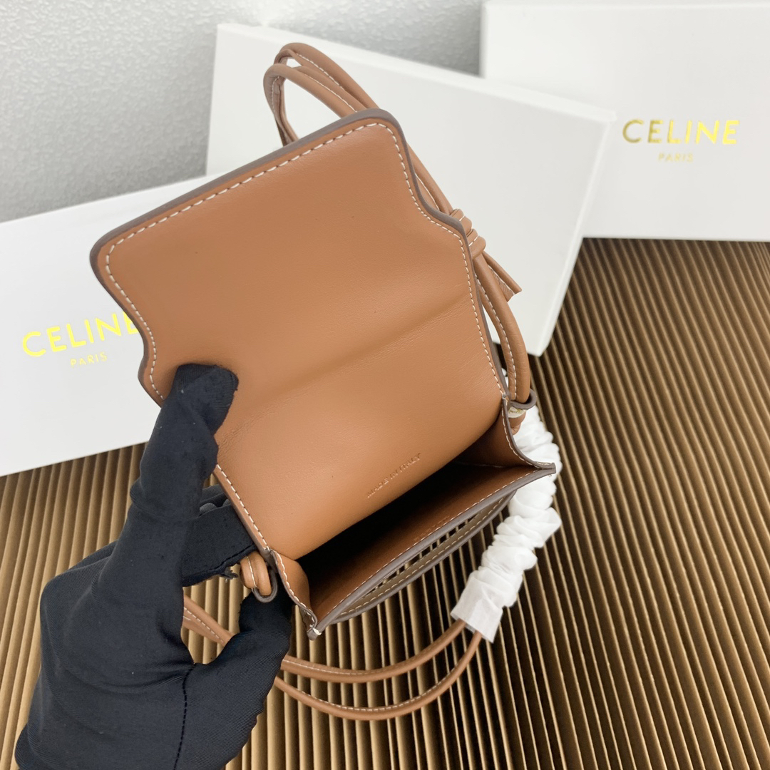 CELINE Logo-Print Lambskin Leather Flap Phone Bag - Image 6