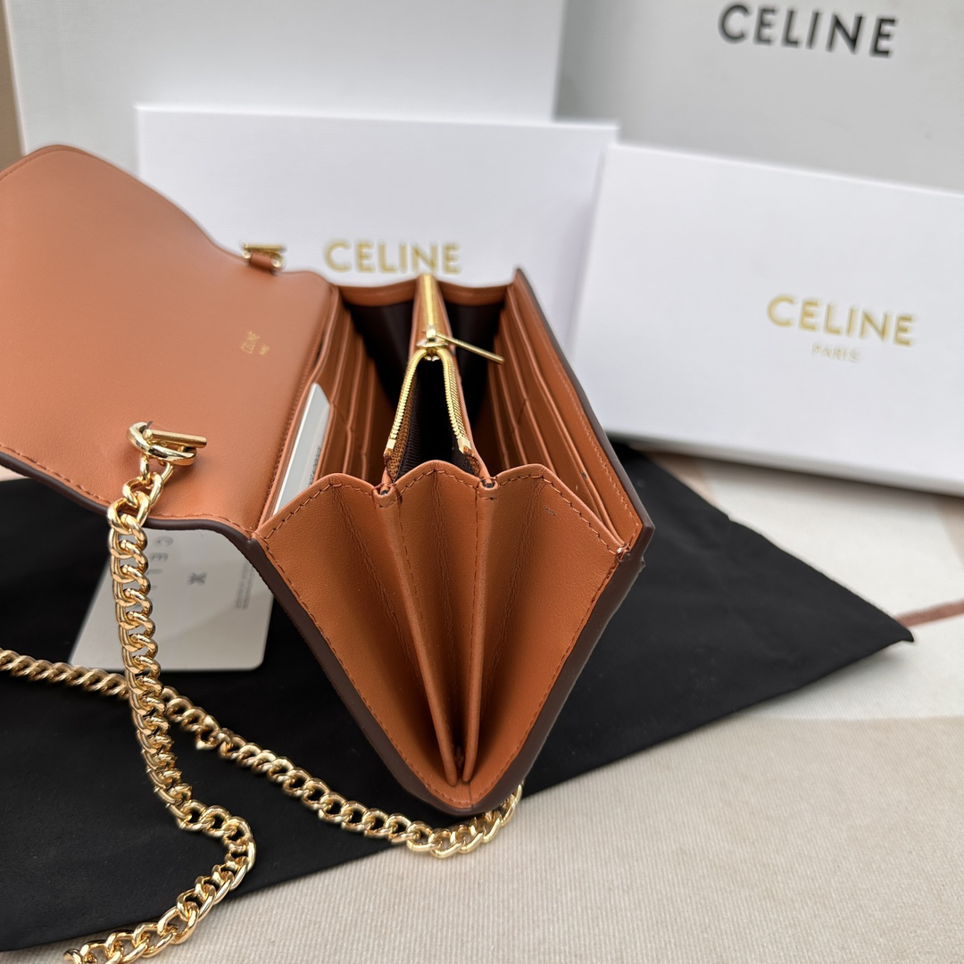 Celine Triomphe Leather Wallet with Zipper Compartment and 12 Card Slots - Image 6