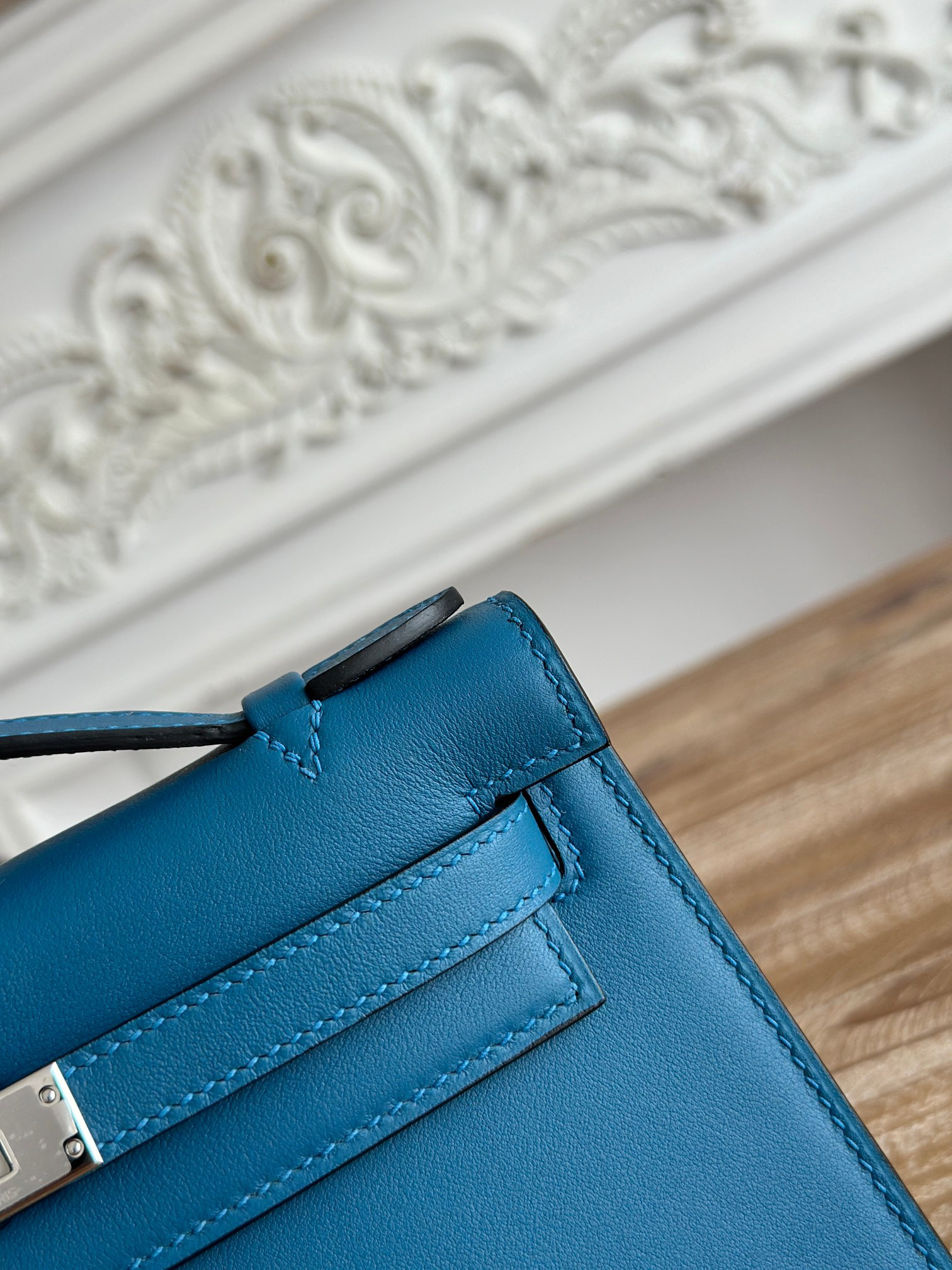 Kelly Mini Pouchette Handbag in Agate Blue - Image 6