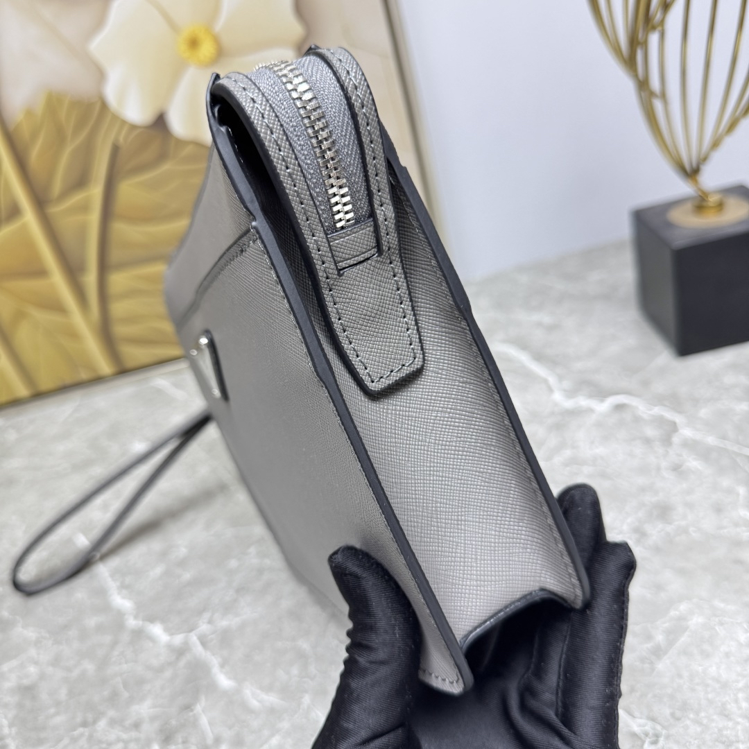 Men's Gray Saffiano Leather Handbag 2VF032 - Image 6