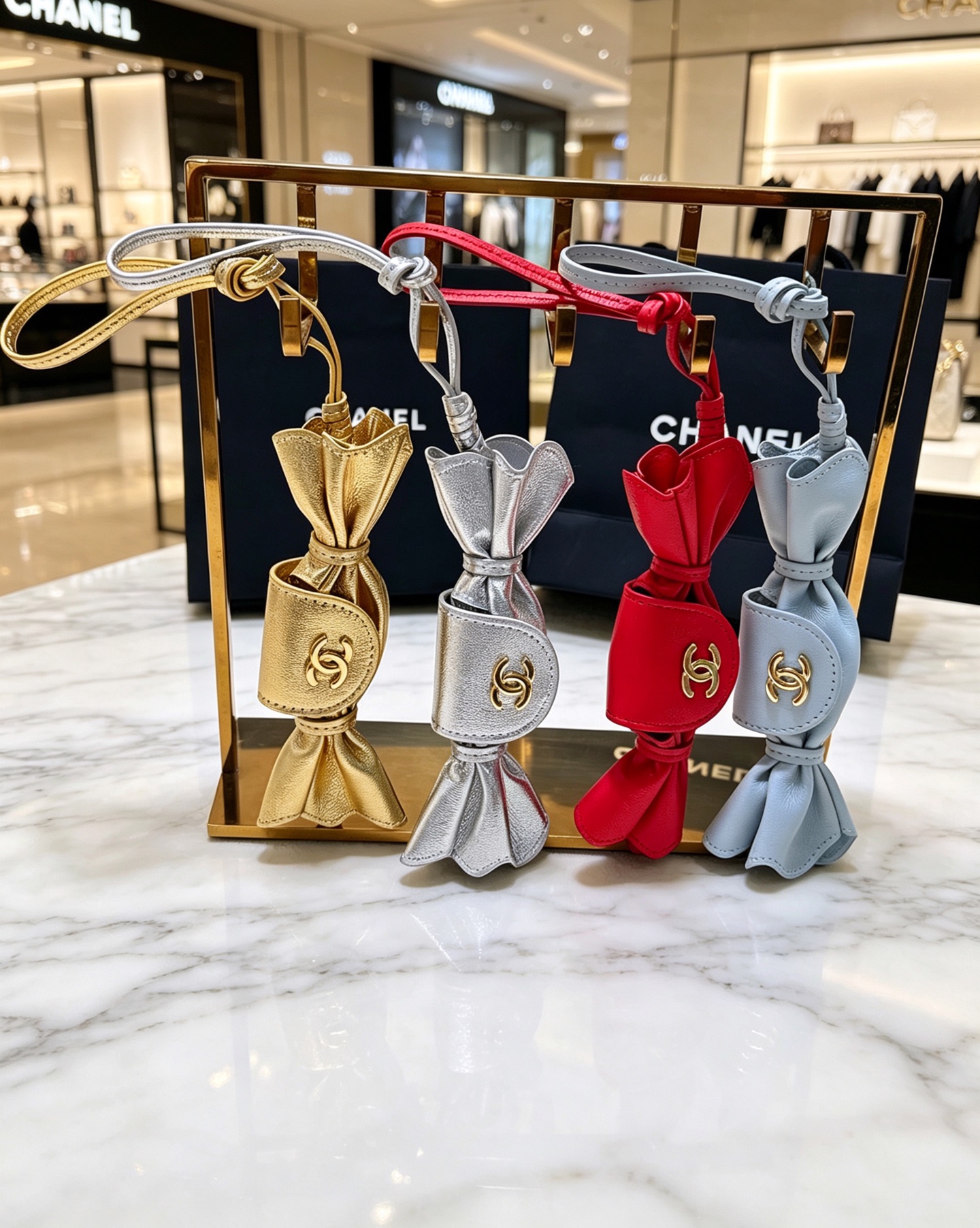 Chanel Gold-Tone Candy Charm Key Holder in Vintage Red Lambskin - Image 6