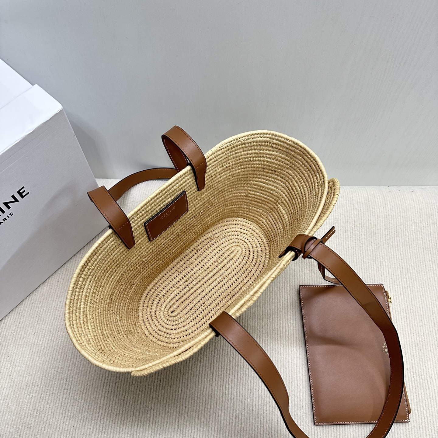 CELINE Small TRIOMPHE Woven Basket Bag in Natural Plant Fiber and Calfskin - Image 7