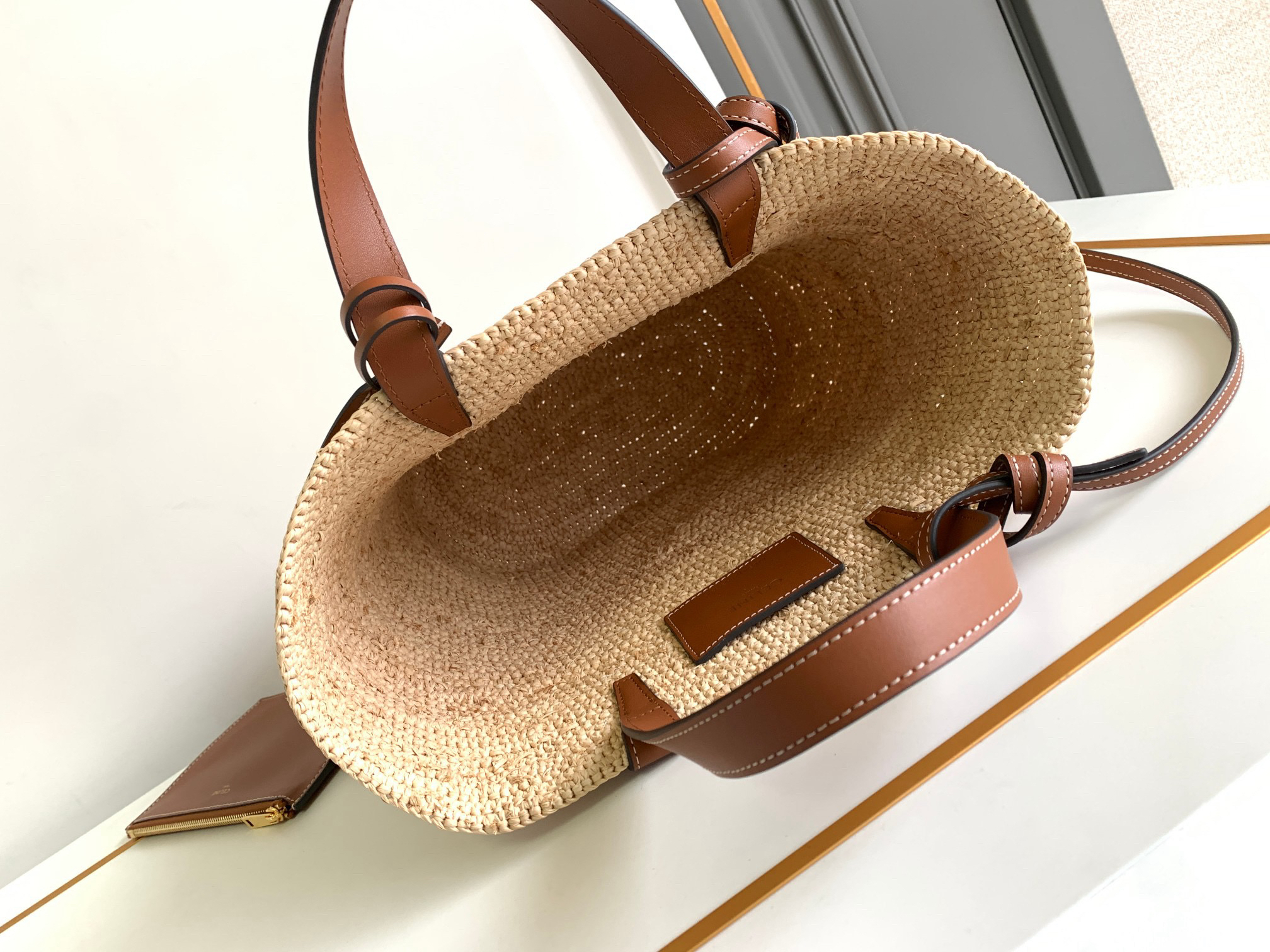 CELINE Teen Woven Natural Fiber and Calfskin Basket Bag - Image 7