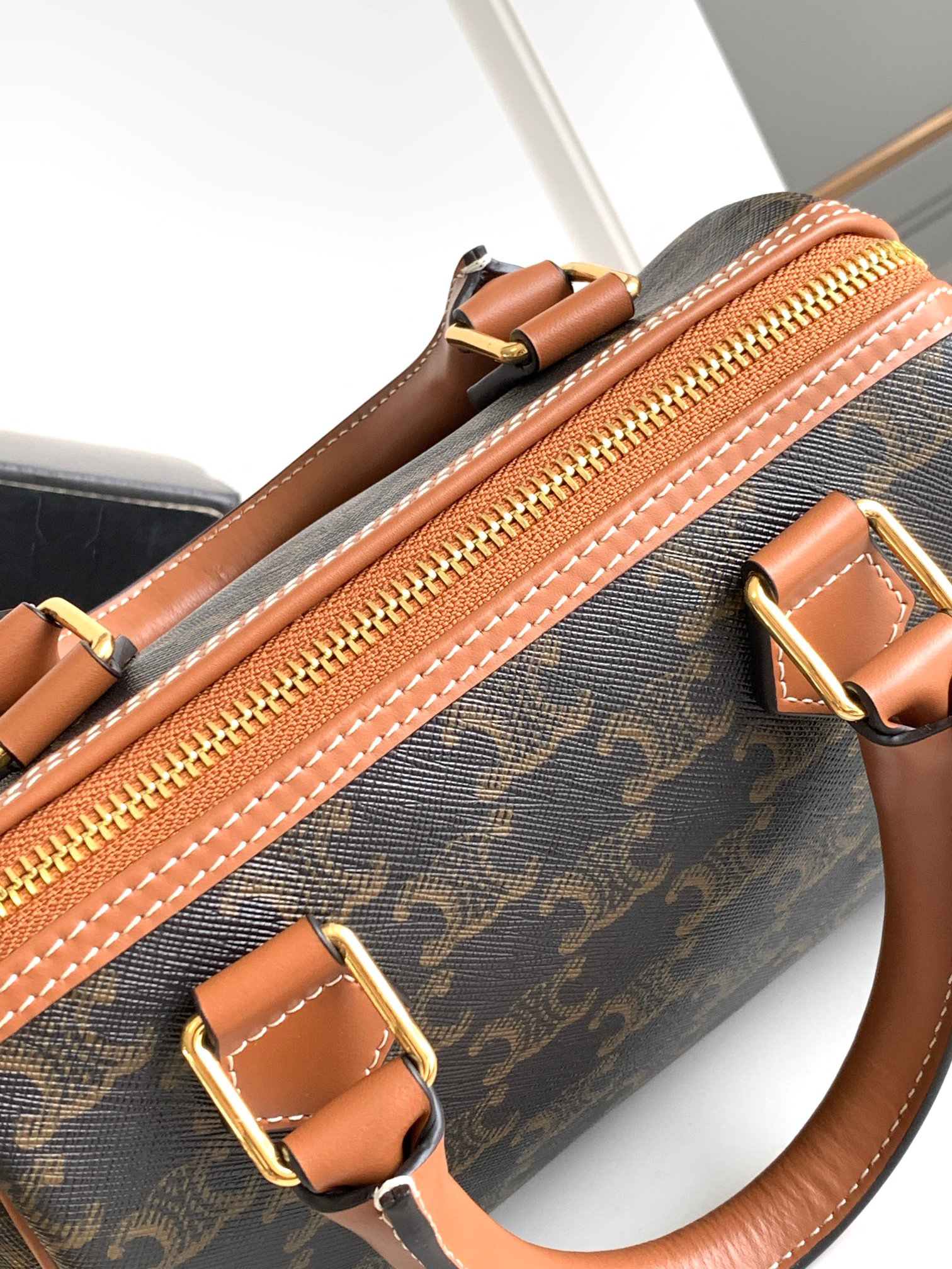 CELINE Small Triomphe Canvas Boston Bag - Image 7