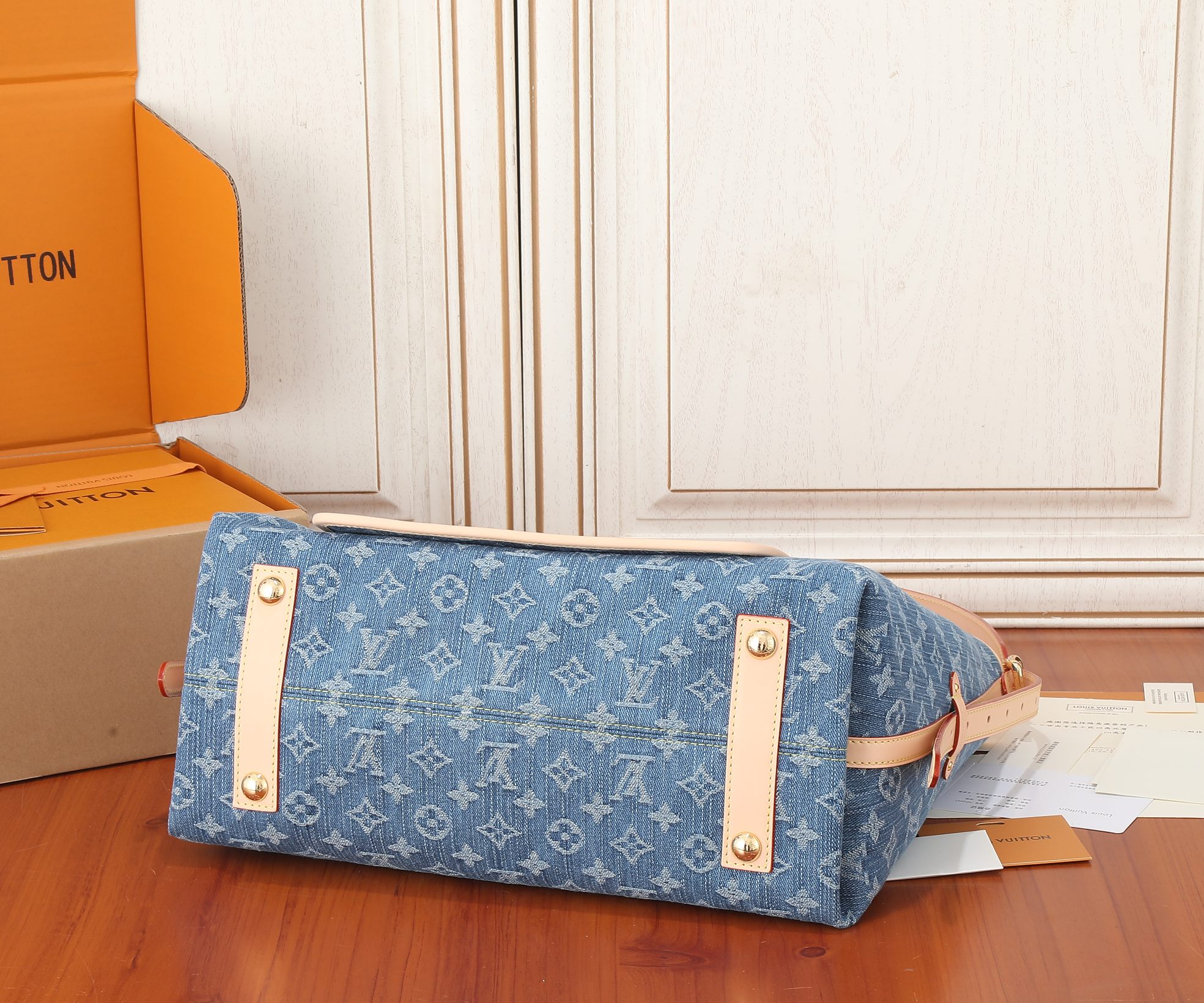 CarryAll Medium Handbag in Monogram Denim Canvas and Leather - Image 7