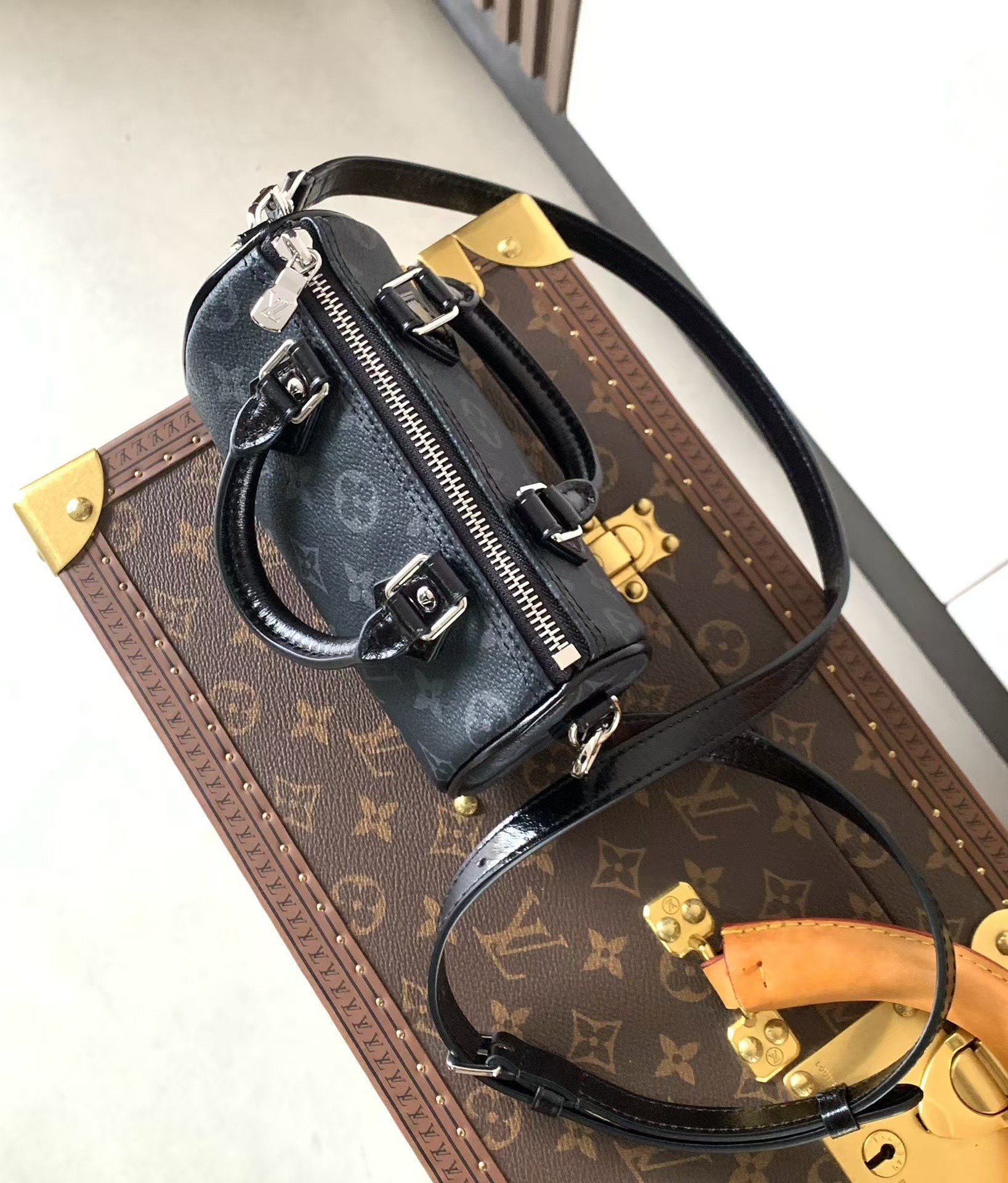 Louis Vuitton Nano Speedy Crossbody Bag in Monogram Eclipse Canvas - Image 7