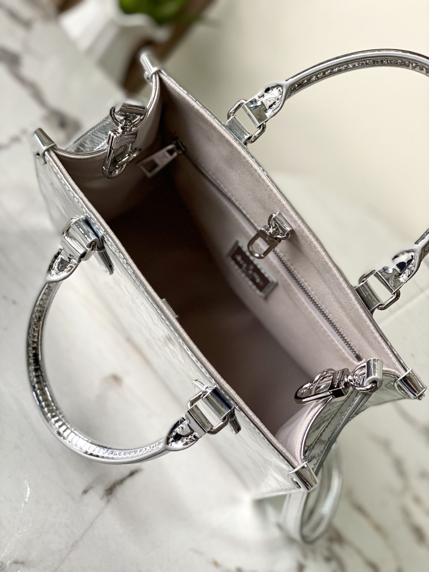 Louis Vuitton OnTheGo Small Crossbody Bag in Silver Monogram Miroir - Image 7