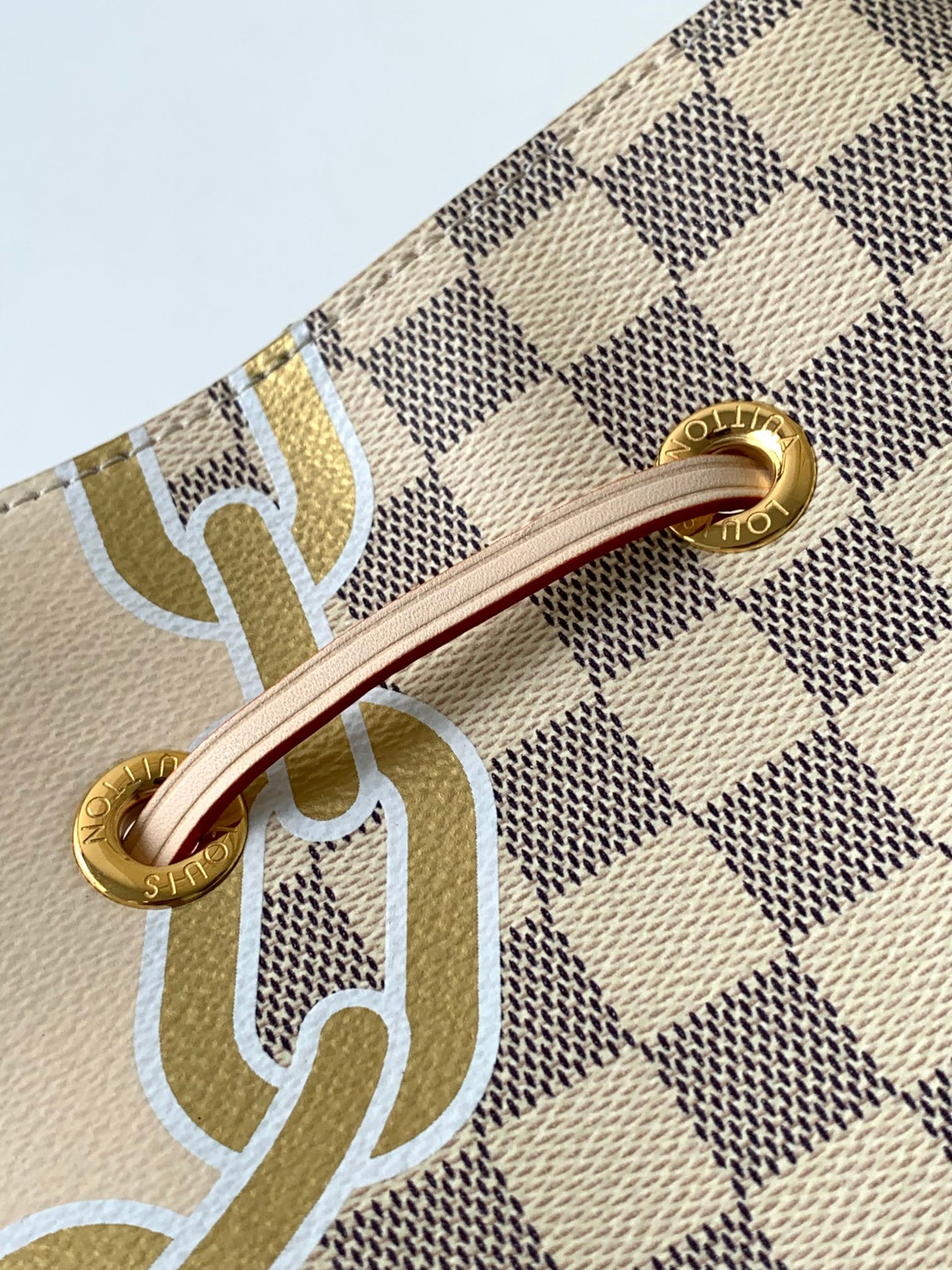 Louis Vuitton Neverfull White Checkerboard Printed Leather Tote Bag - Image 7