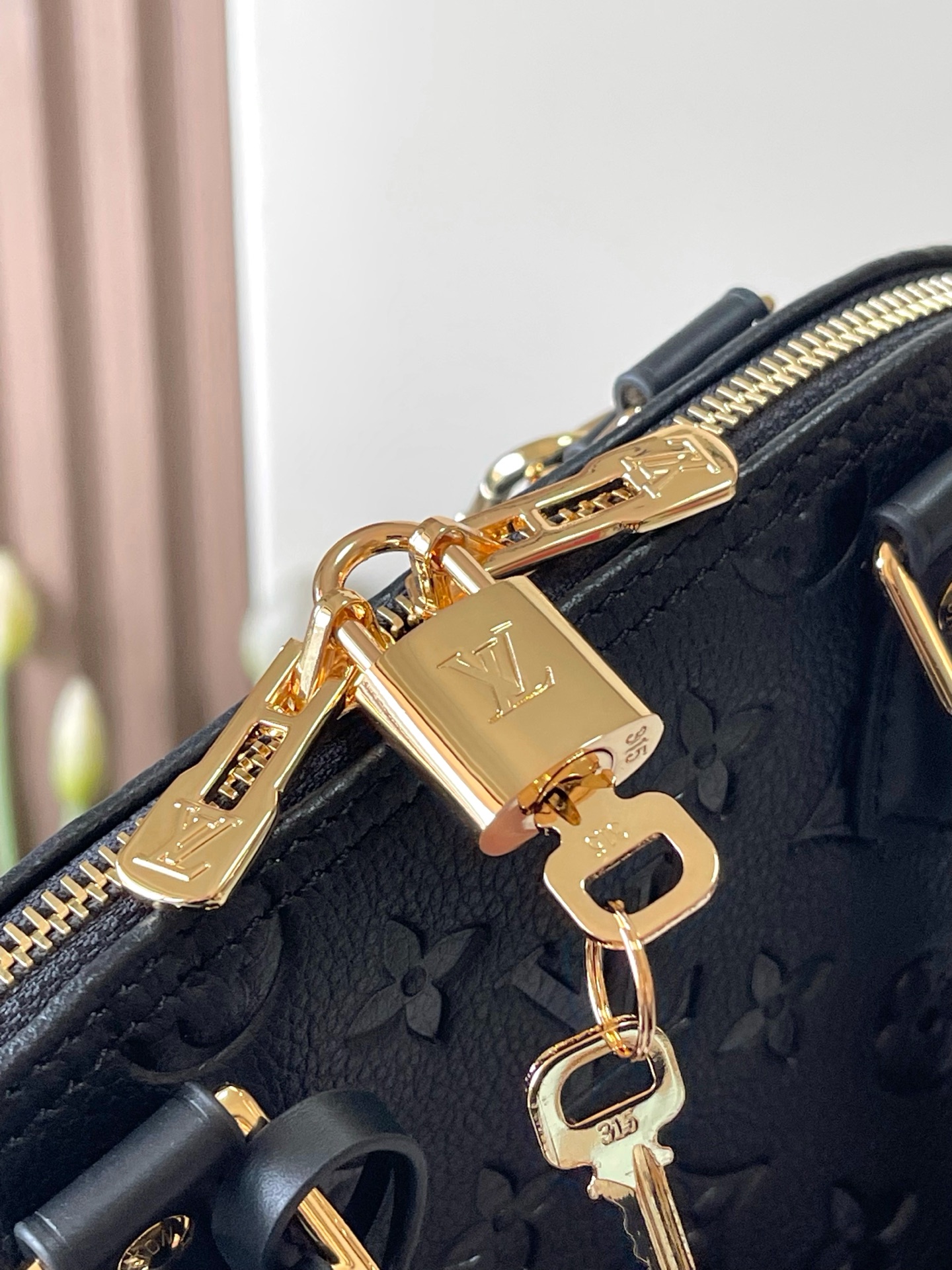 Alma BB Handbag in Black Embossed Leather - Image 7
