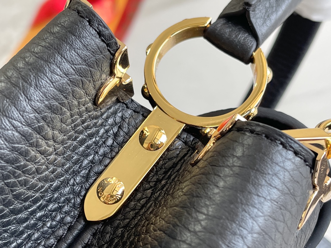 Louis Vuitton Capucines BB Handbag, White Calfskin, Gold-Tone Floral Crown Detail - Image 7
