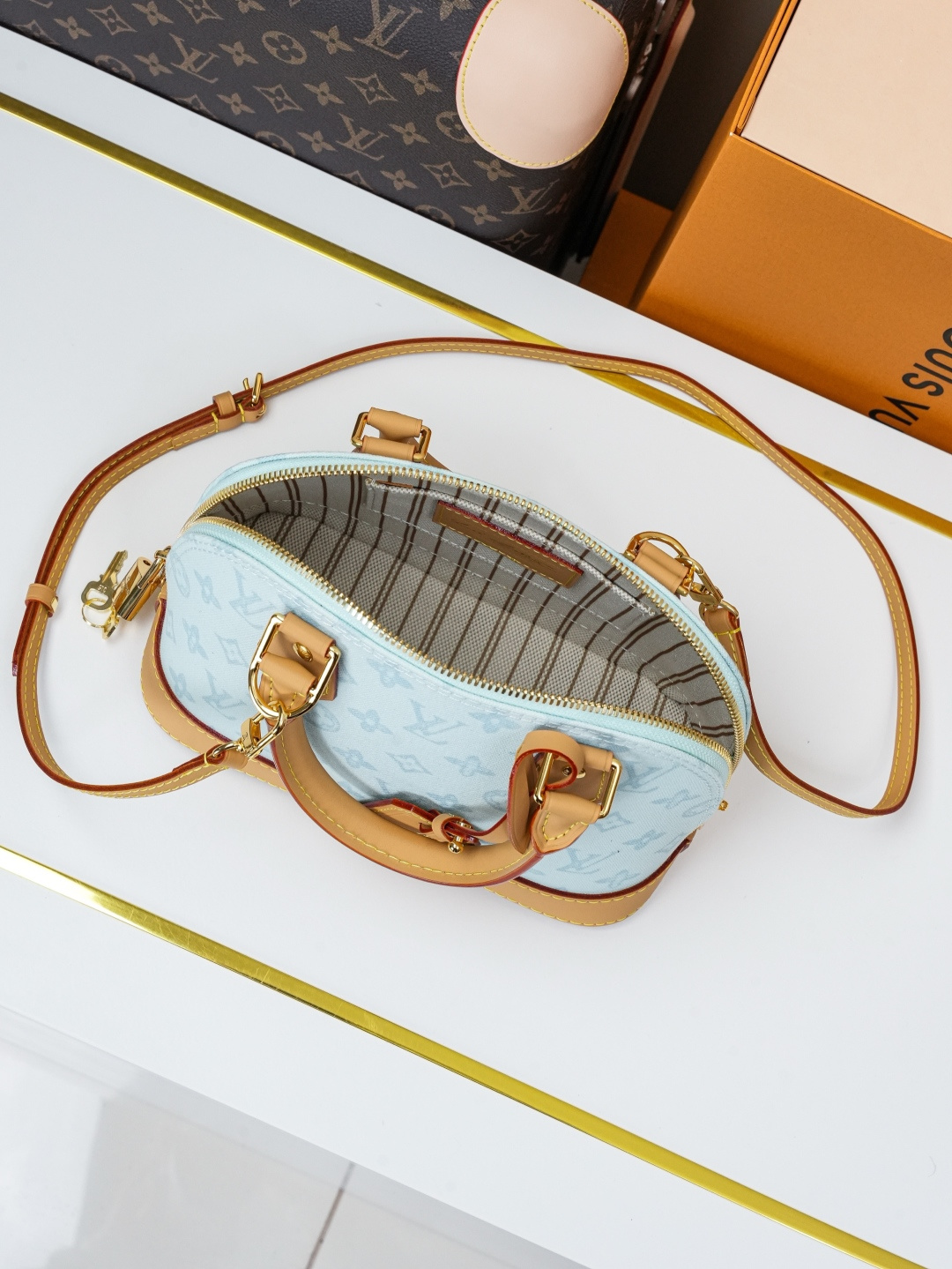 Louis Vuitton Alma BB Light Blue Monogram Handbag - Image 7
