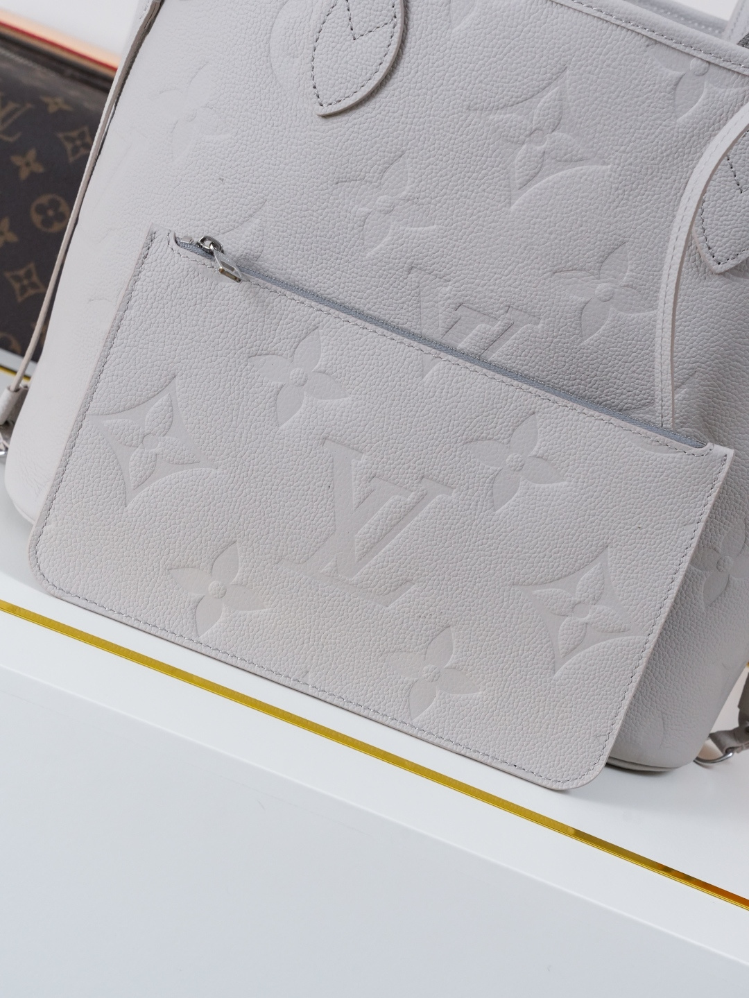 Louis Vuitton Neverfull MM Monogram Empreinte Tote Bag, Silver Gray - Image 7