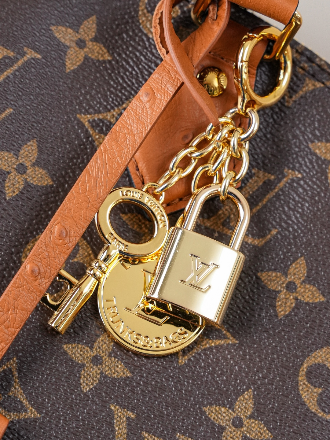 Louis Vuitton Alma Medium Handbag in Monogram Canvas with Ostrich Leather Trim - Image 7