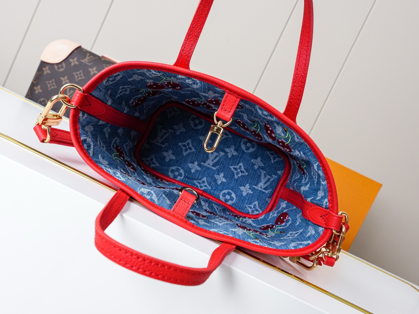 Louis Vuitton Neverfull Inside Out BB Monogram Cherry Denim Handbag - Image 7