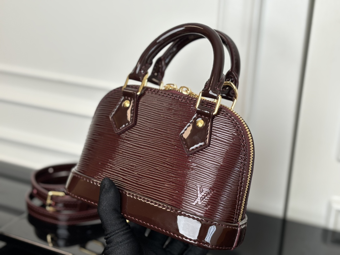 Louis Vuitton Nano Alma Handbag in Glossy Burgundy Epi Leather - Image 7