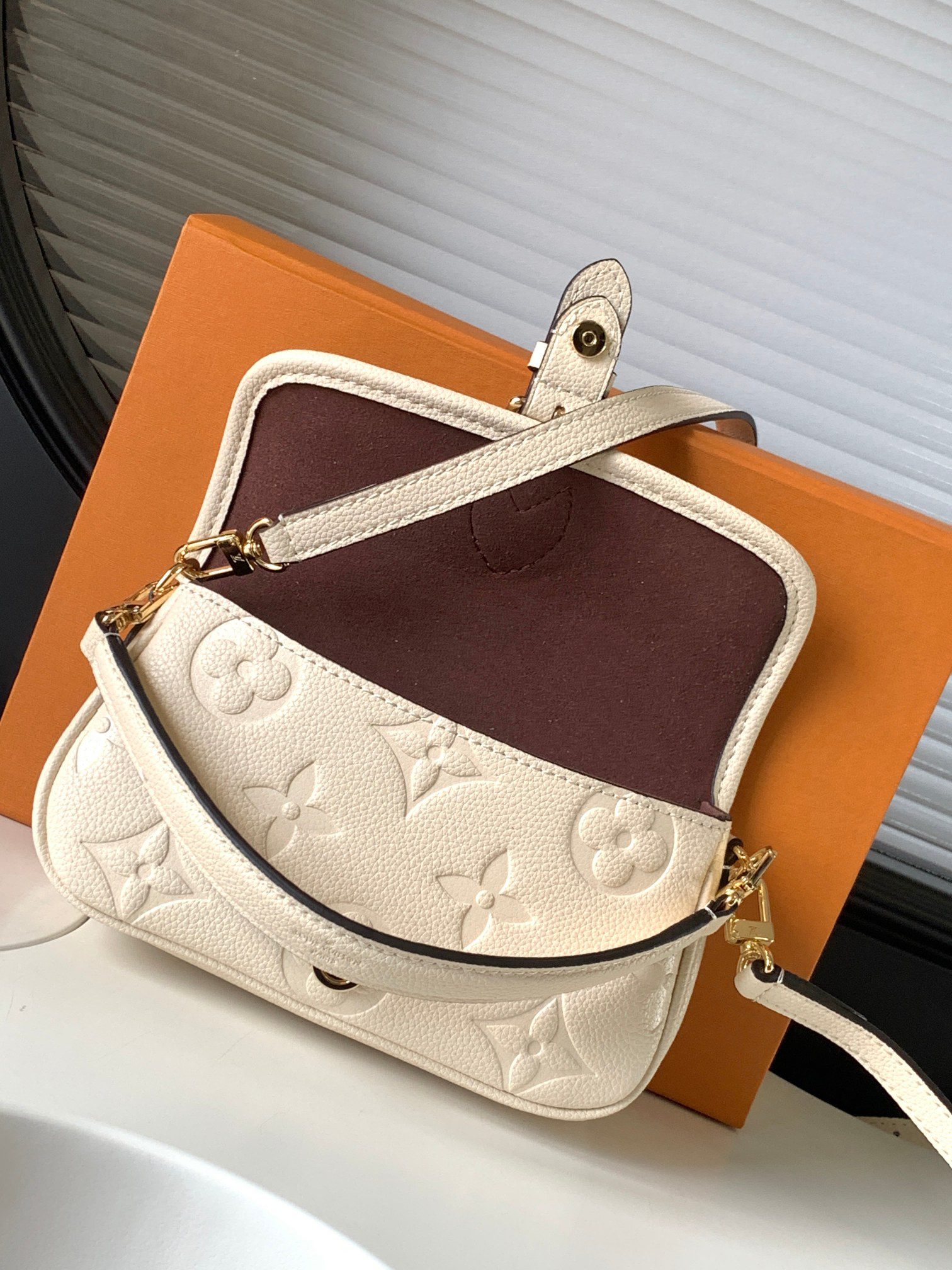 Louis Vuitton Nano Diane Handbag in Monogram Empreinte Leather - Apricot - Image 7