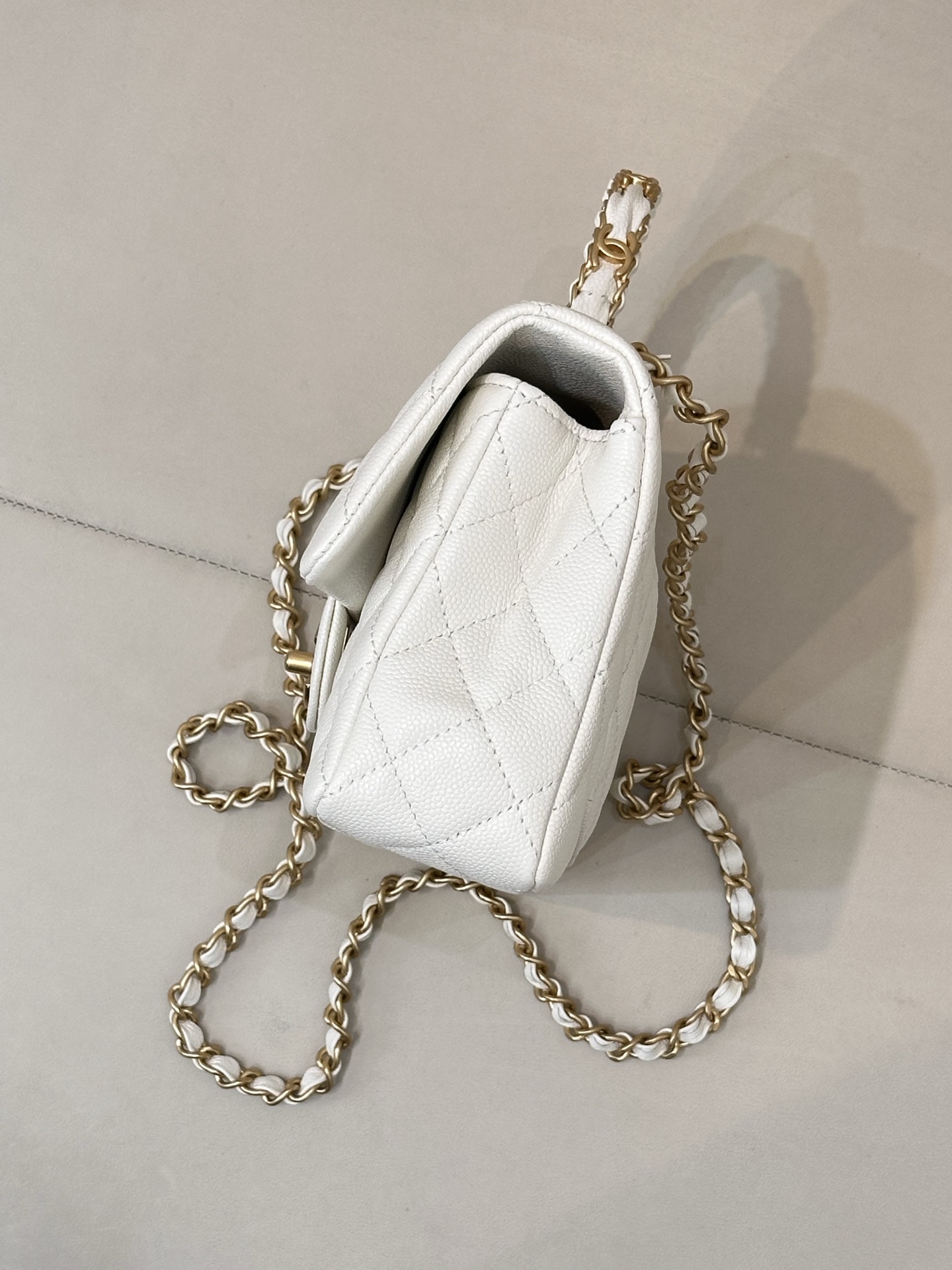 Chanel Mini Classic Flap Bag in White Litchi-Textured Leather - Image 7