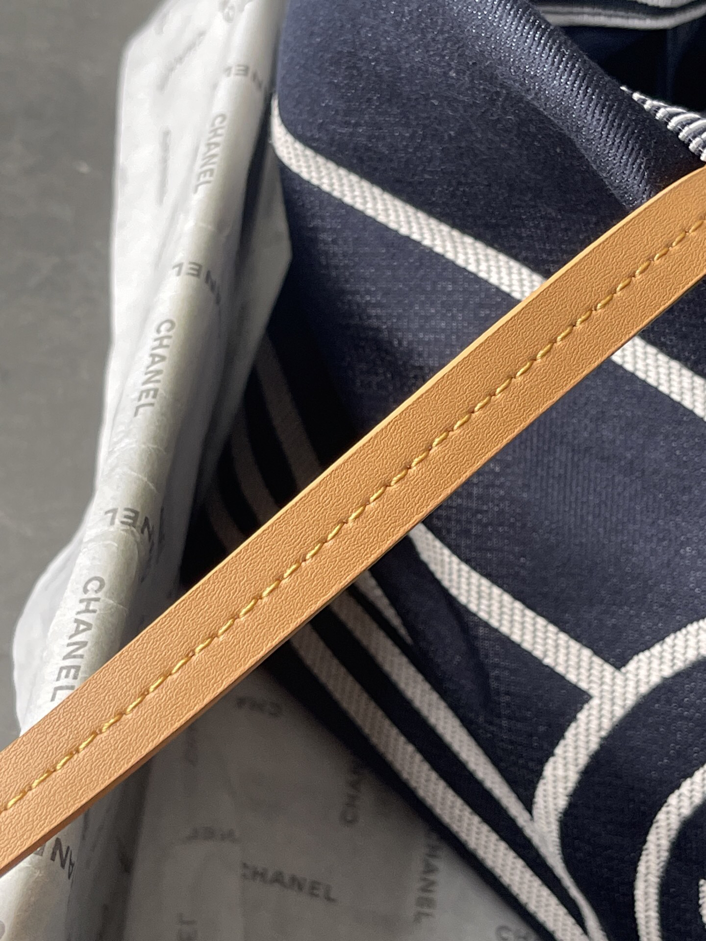 Chanel Navy Striped Denim Tote Bag - Image 7