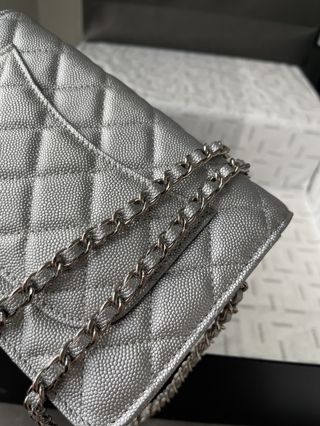 Classic Flap Wallet on Chain in Black Caviar Leather - Image 7