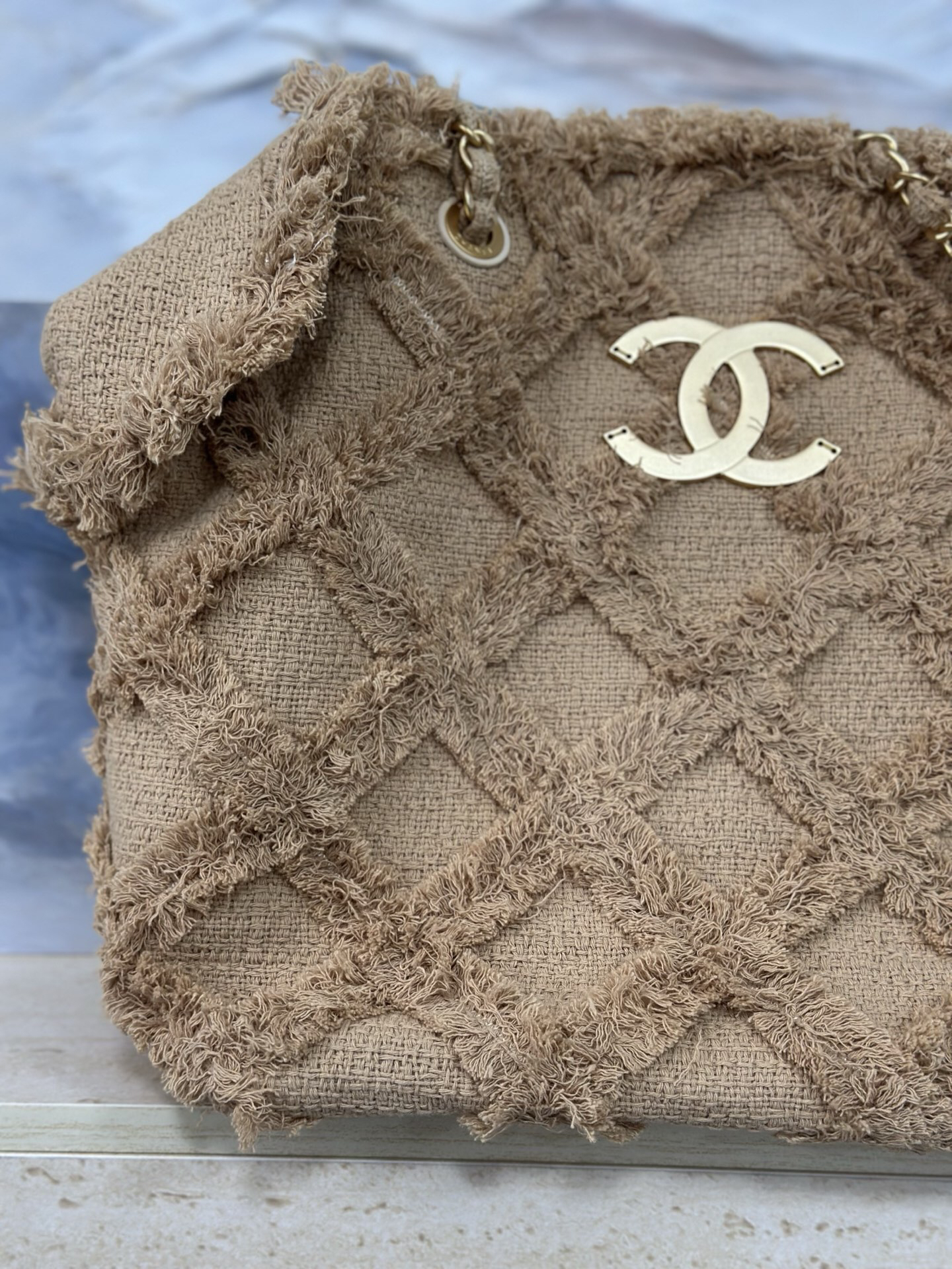 Vintage Linen and Straw Fringe Tote Bag - Image 7
