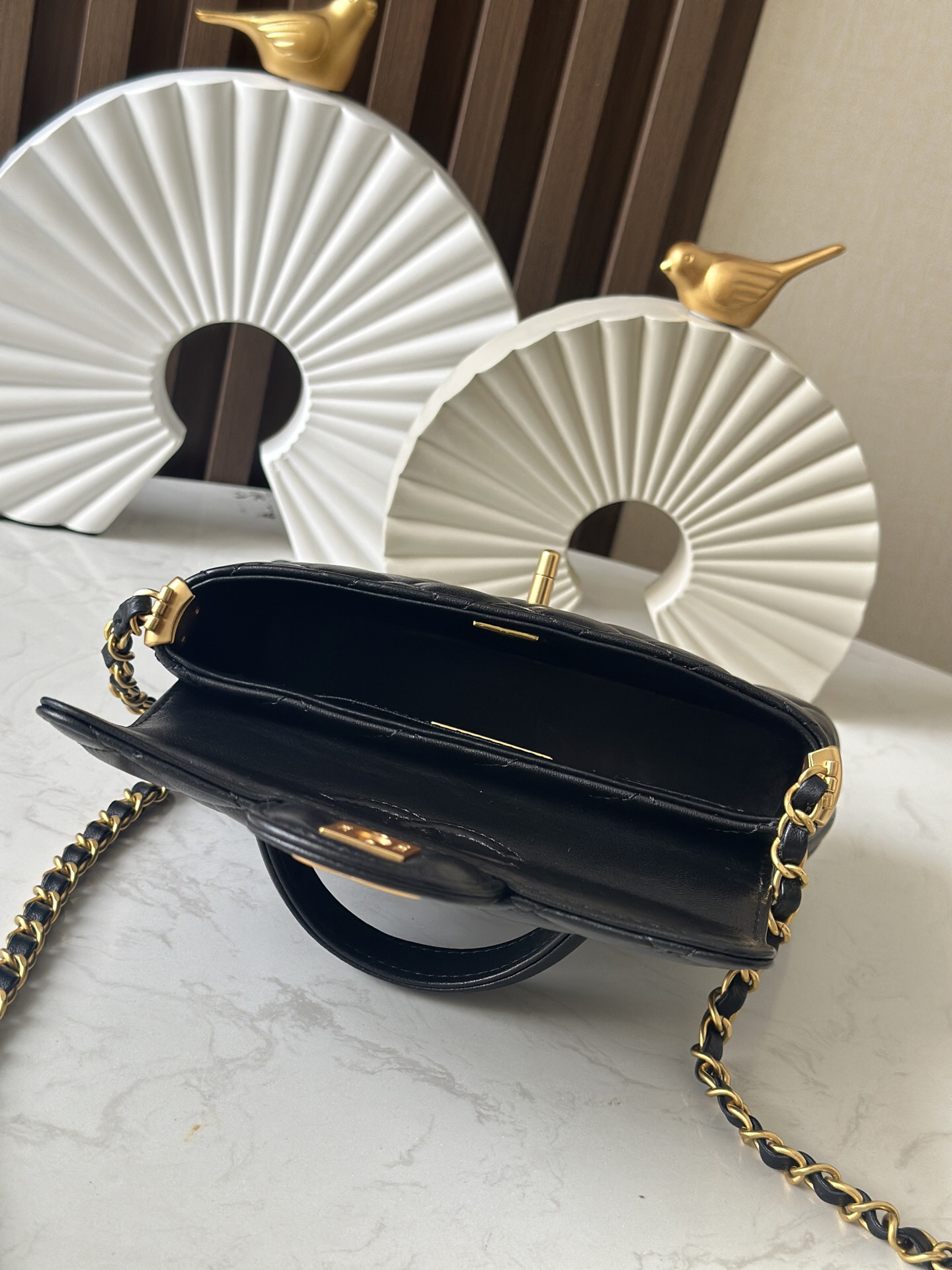Kelly-Style Black Handbag with Gold-Tone Hardware - Image 7
