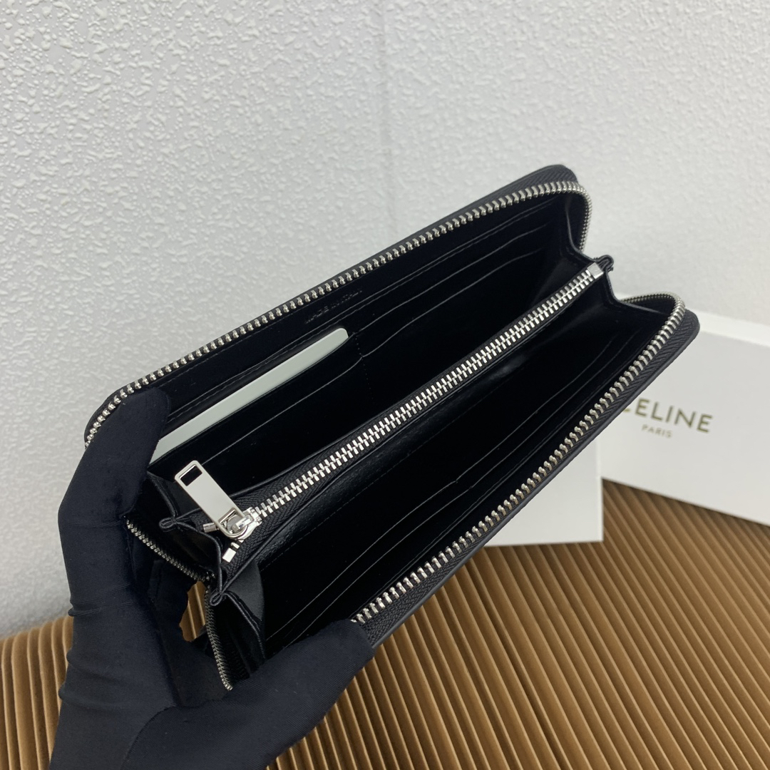 Celine Black Calfskin Large Zip Wallet - Image 7