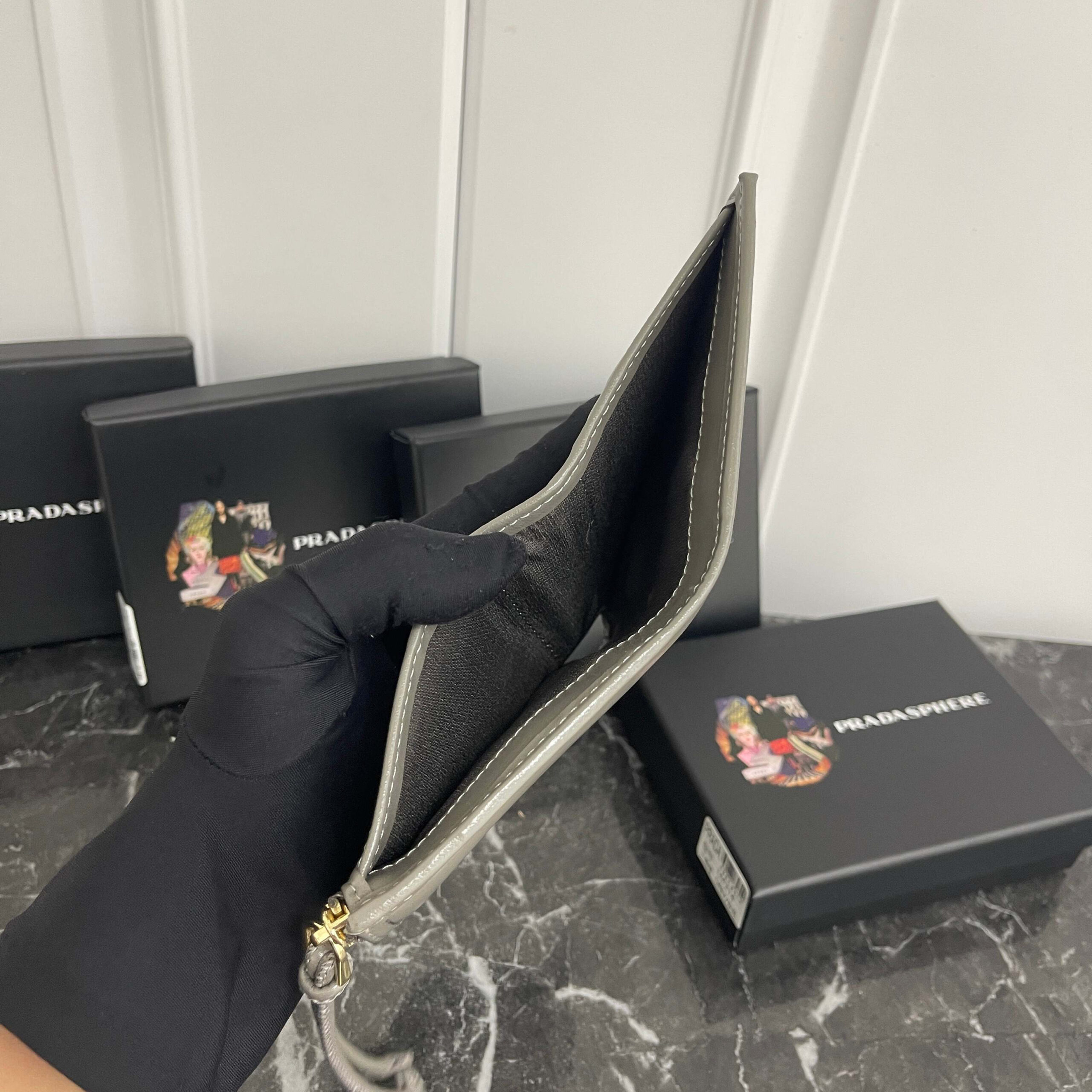 Prada Small Oil-Wax Leather Wallet with Triangular Enamel Logo - Image 7